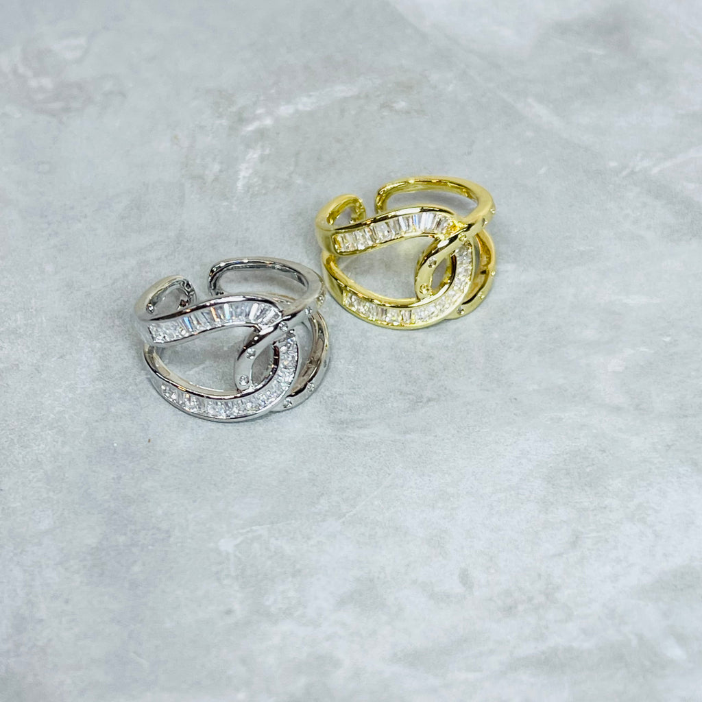 Bold Knot Sparkling Gemstone Adjustable Ring, Elegant Design