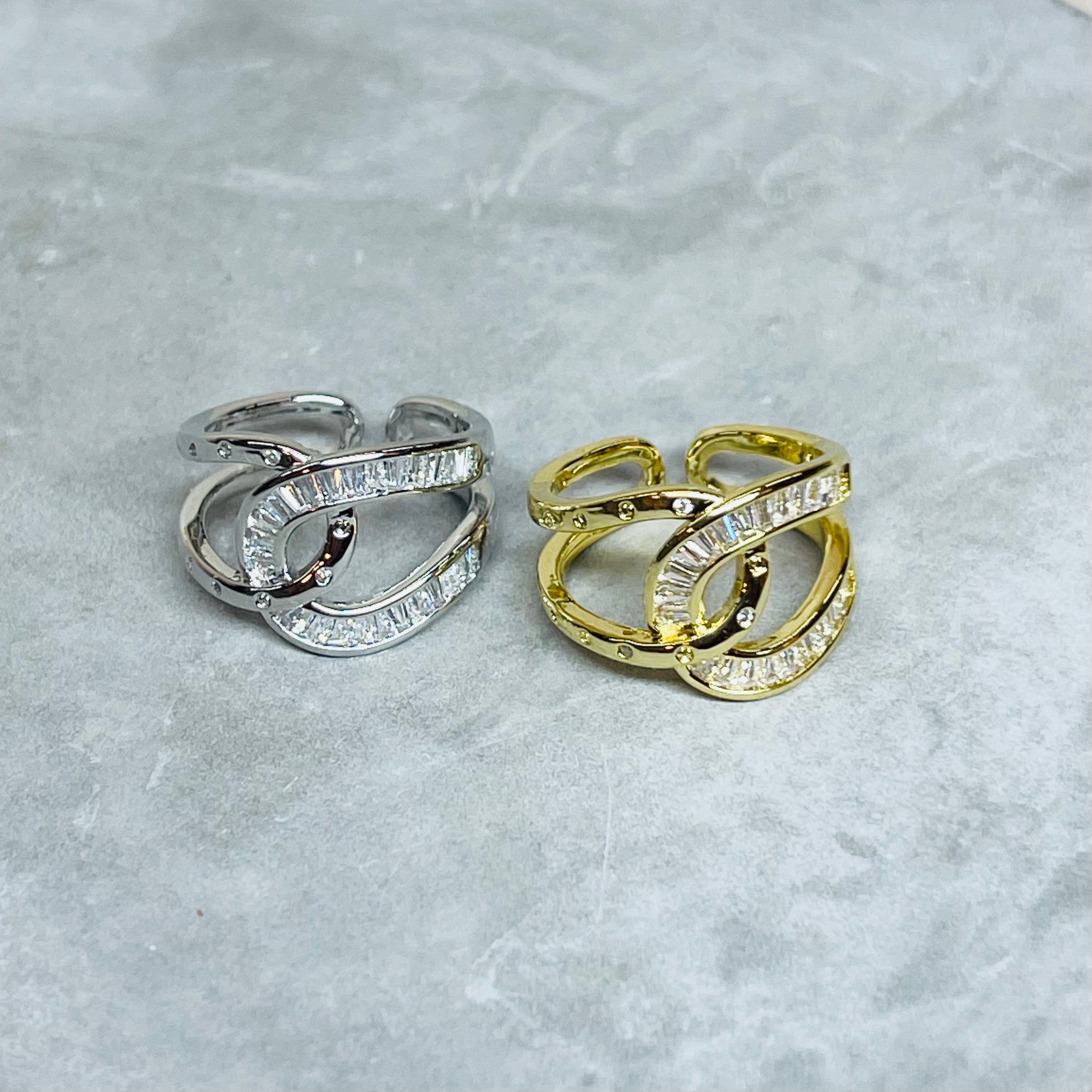 Bold Knot Sparkling Gemstone Adjustable Ring, Elegant Design