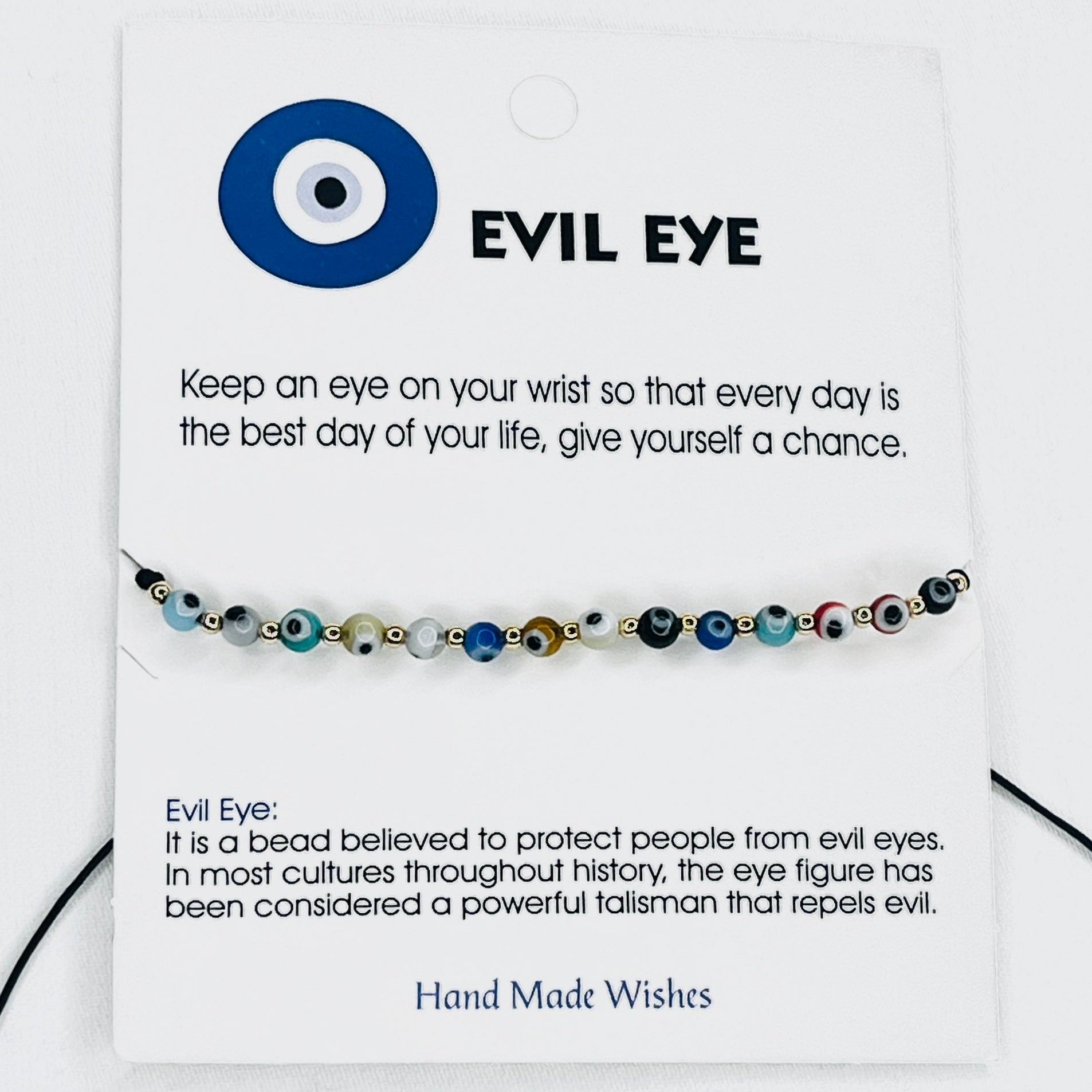 Rainbow Evil Eye Card Bracelet: Vibrant Protection, Handmade