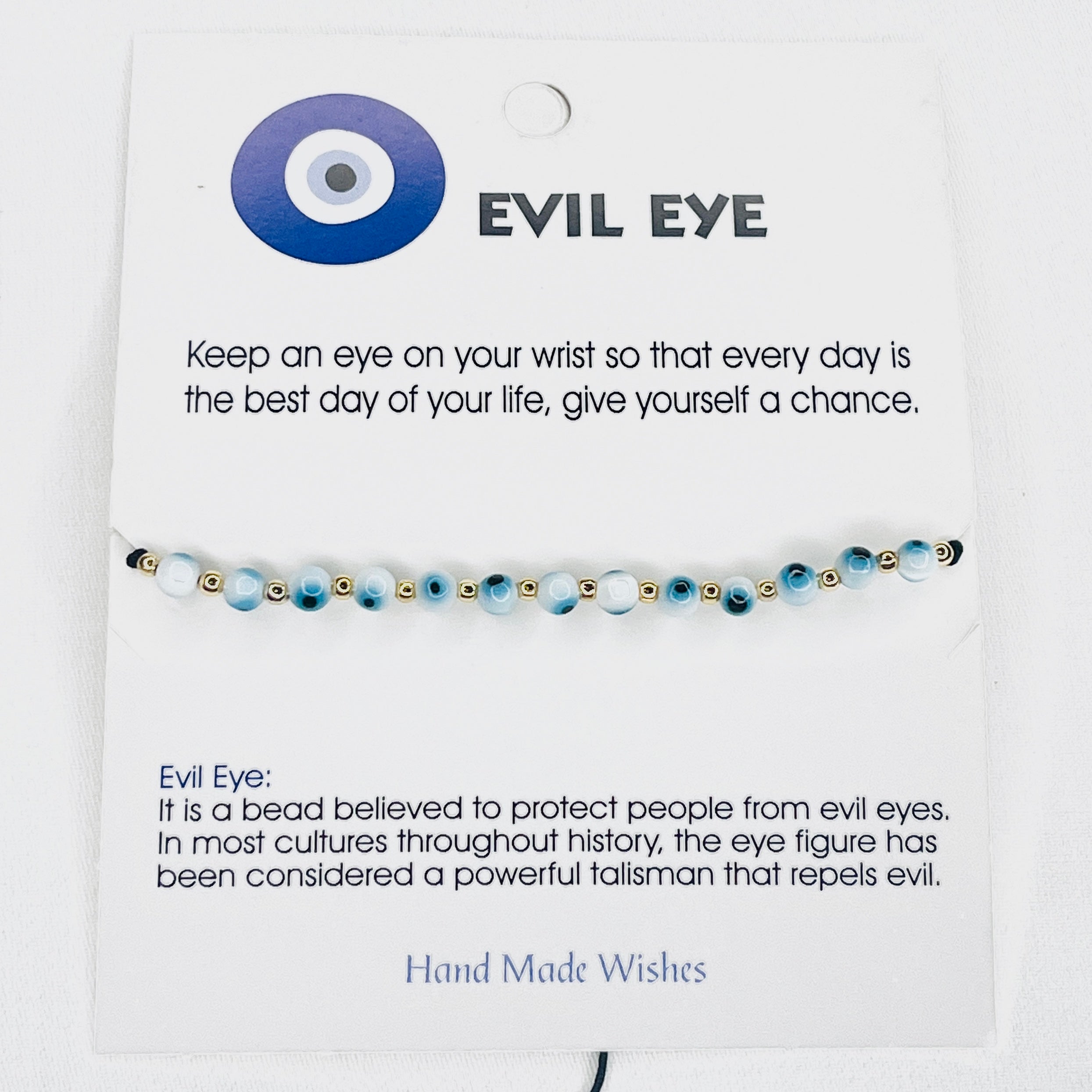  White Evil Eye Card Bracelet: Timeless Protection, Handmade