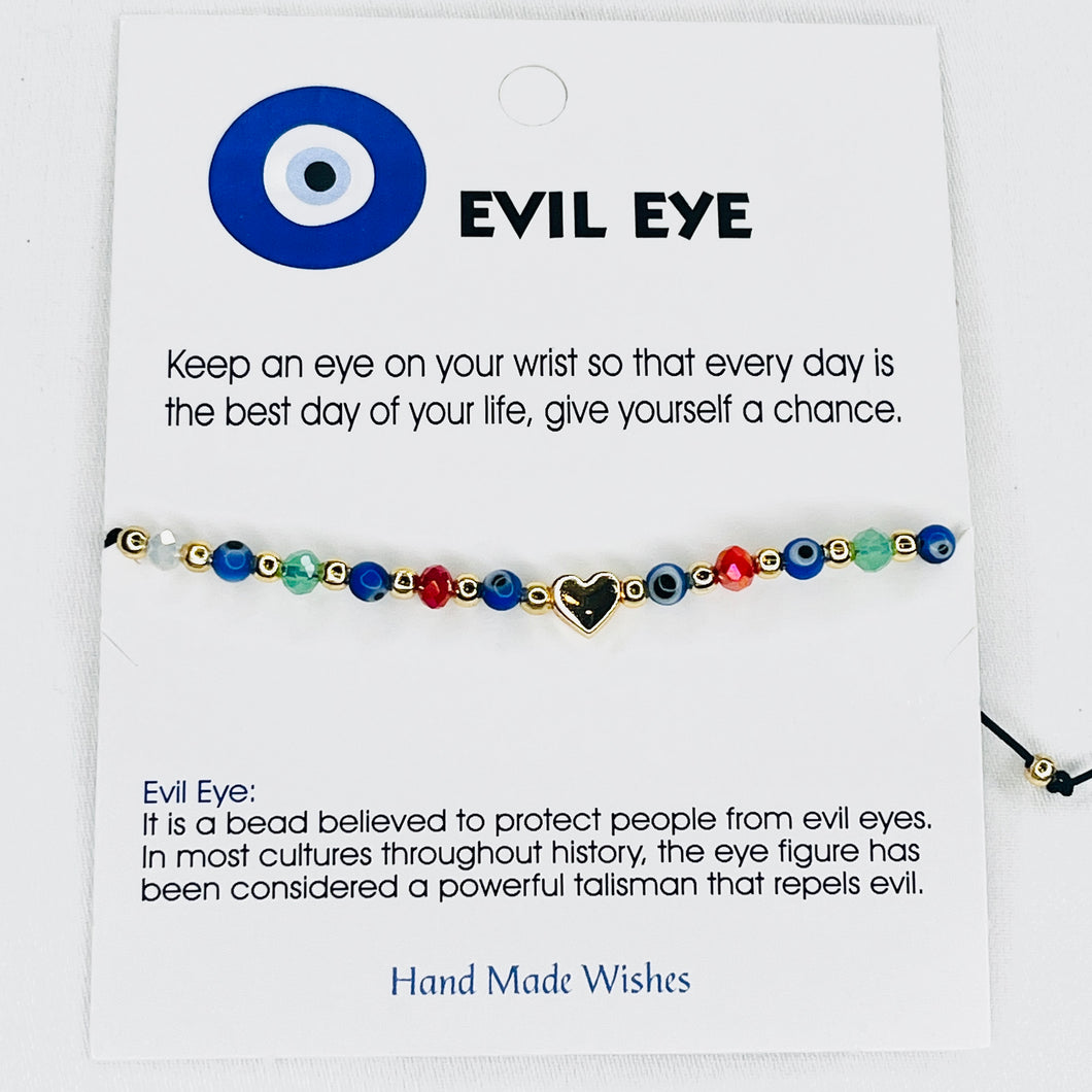 Heart & Rainbow Stones Evil Eye Card Bracelet: Protection
