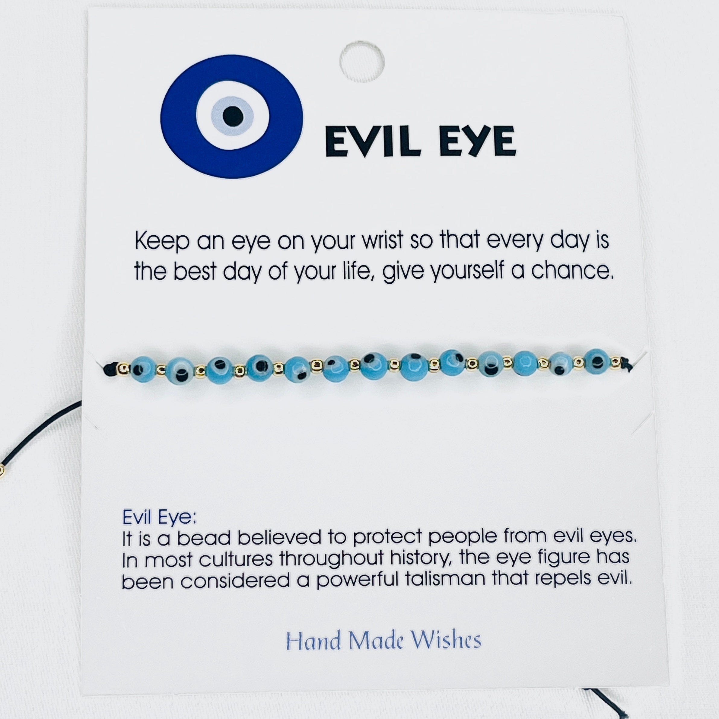 Blue Evil Eye Card Bracelet: Tranquil Protection, Handmade