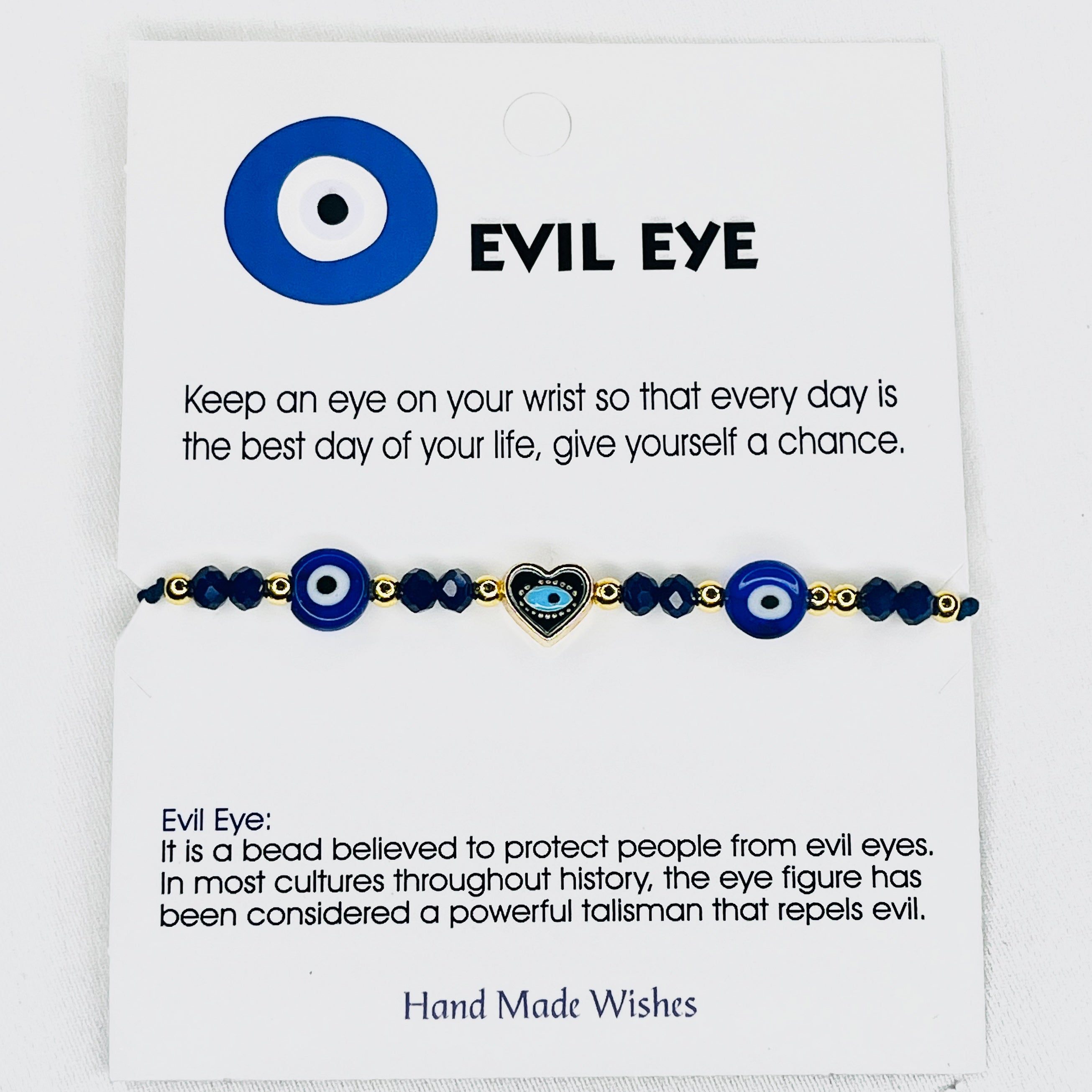 Navy Heart Evil Eye Card Bracelet: Love & Protection Elegant