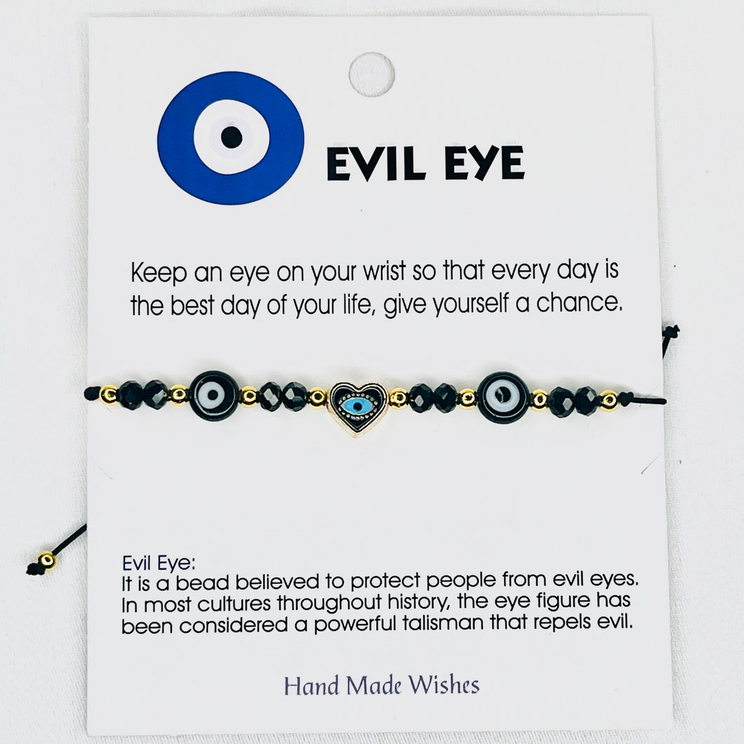Black Heart Evil Eye Card Bracelet: Bold Protection Handmade