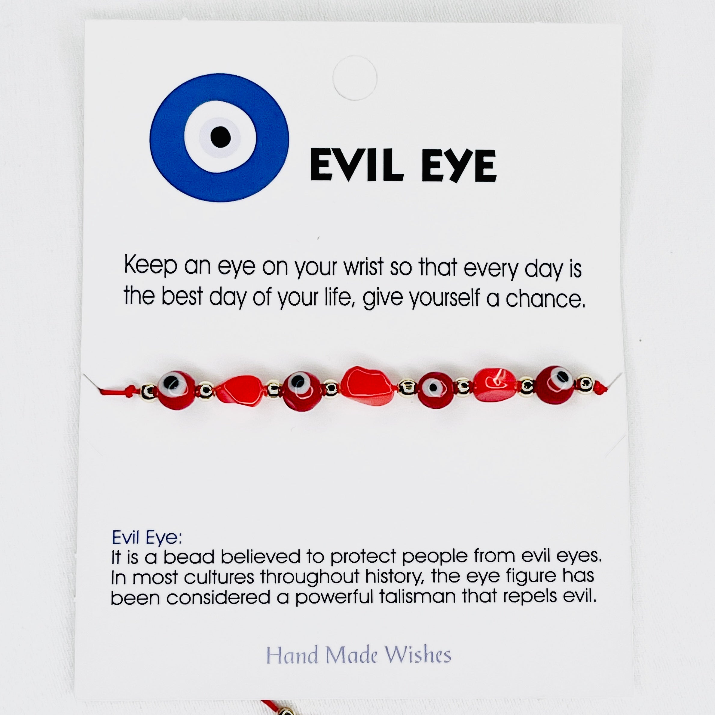 Red Stone Evil Eye Card Bracelet: Fierce Protection