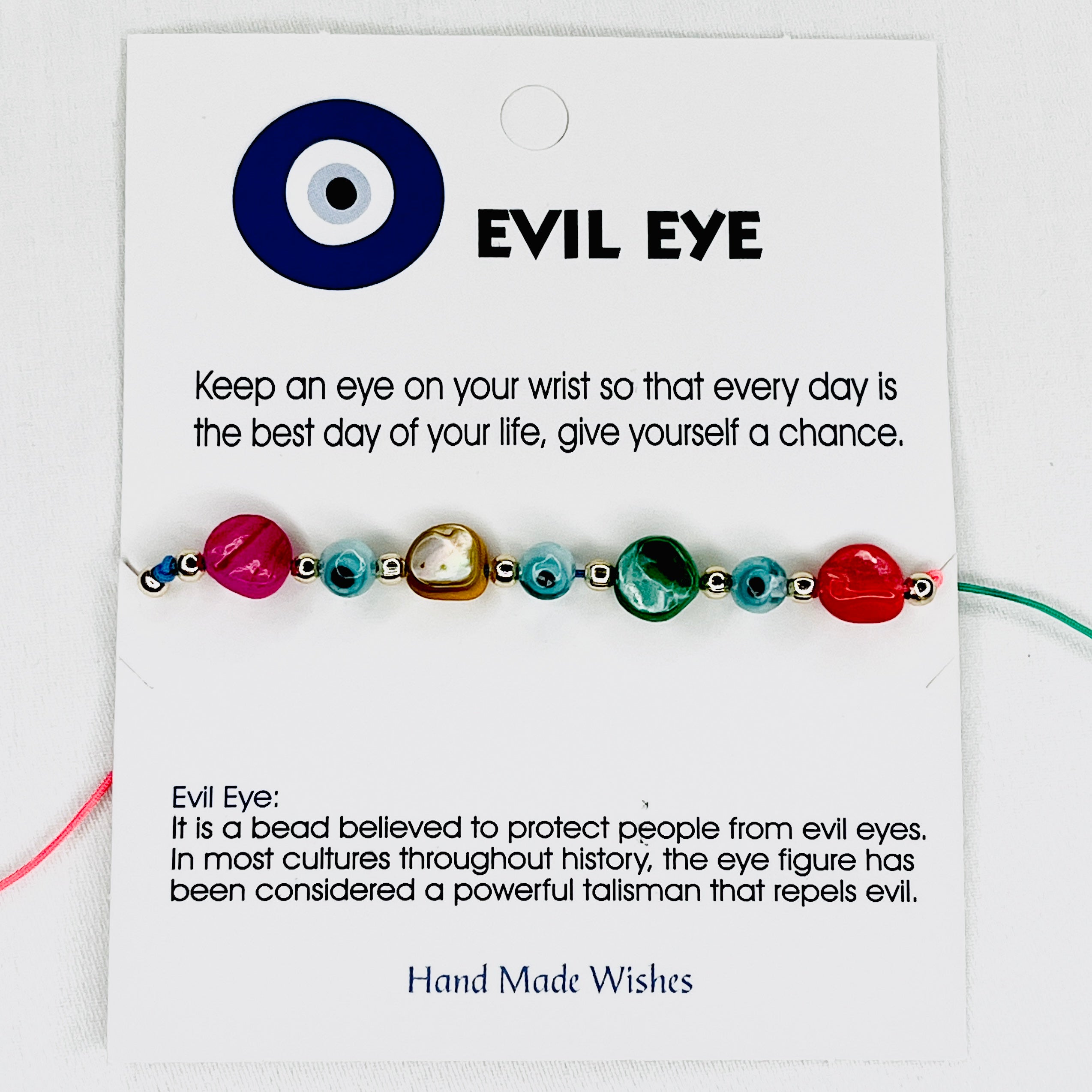 Rainbow Stone Evil Eye Card Bracelet: Colorful Protection