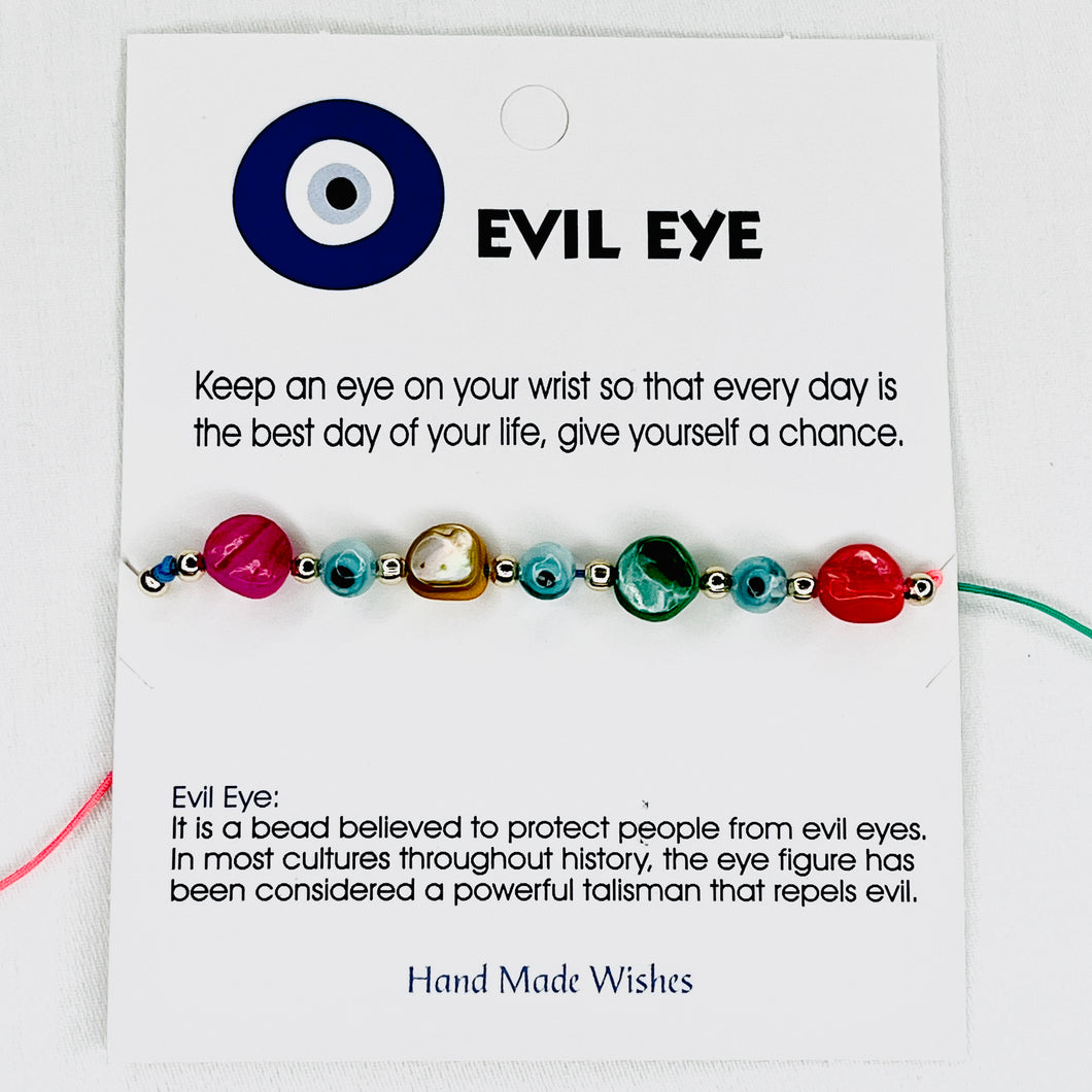 Rainbow Stone Evil Eye Card Bracelet: Colorful Protection