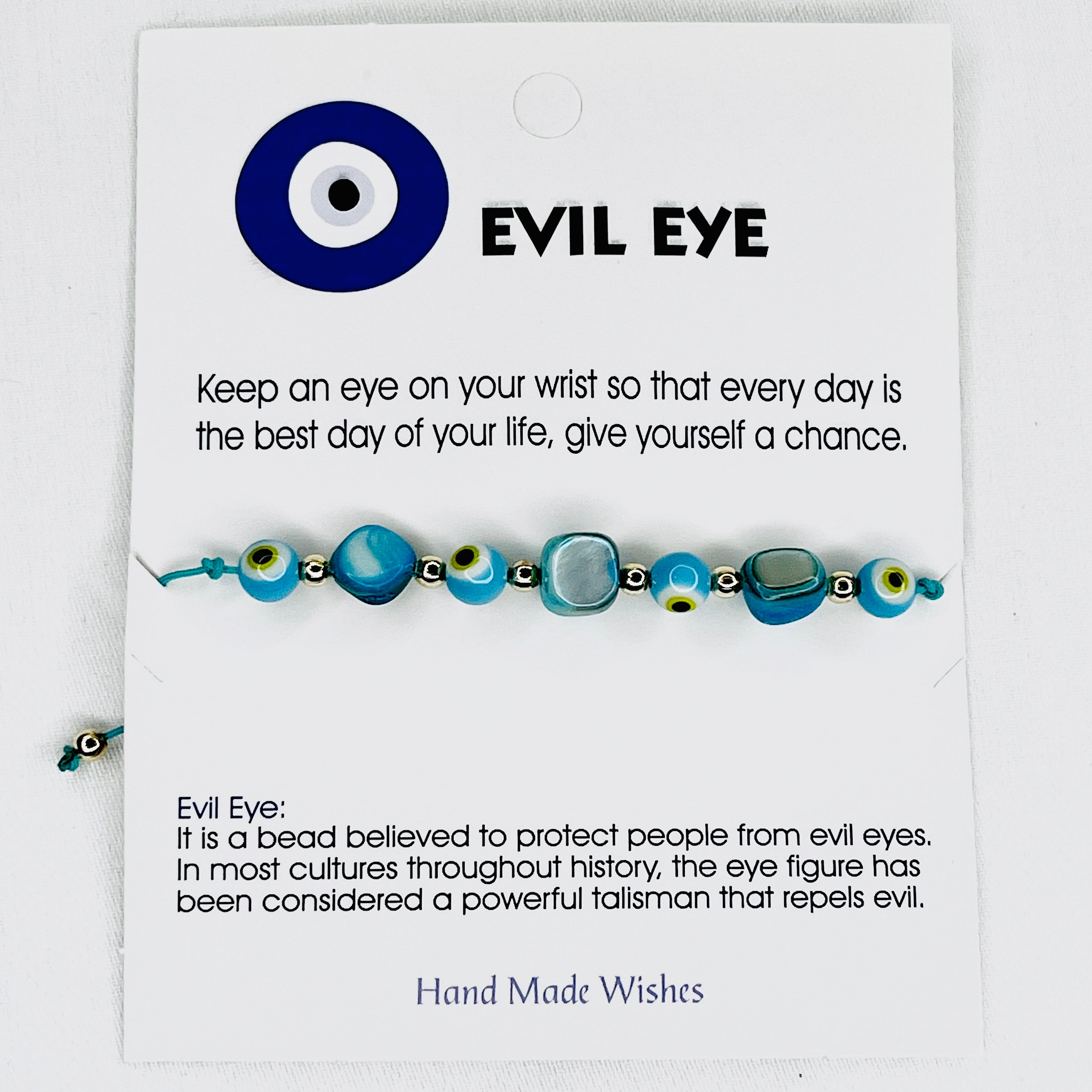 Blue Stone Evil Eye Card Bracelet: Calm Protection