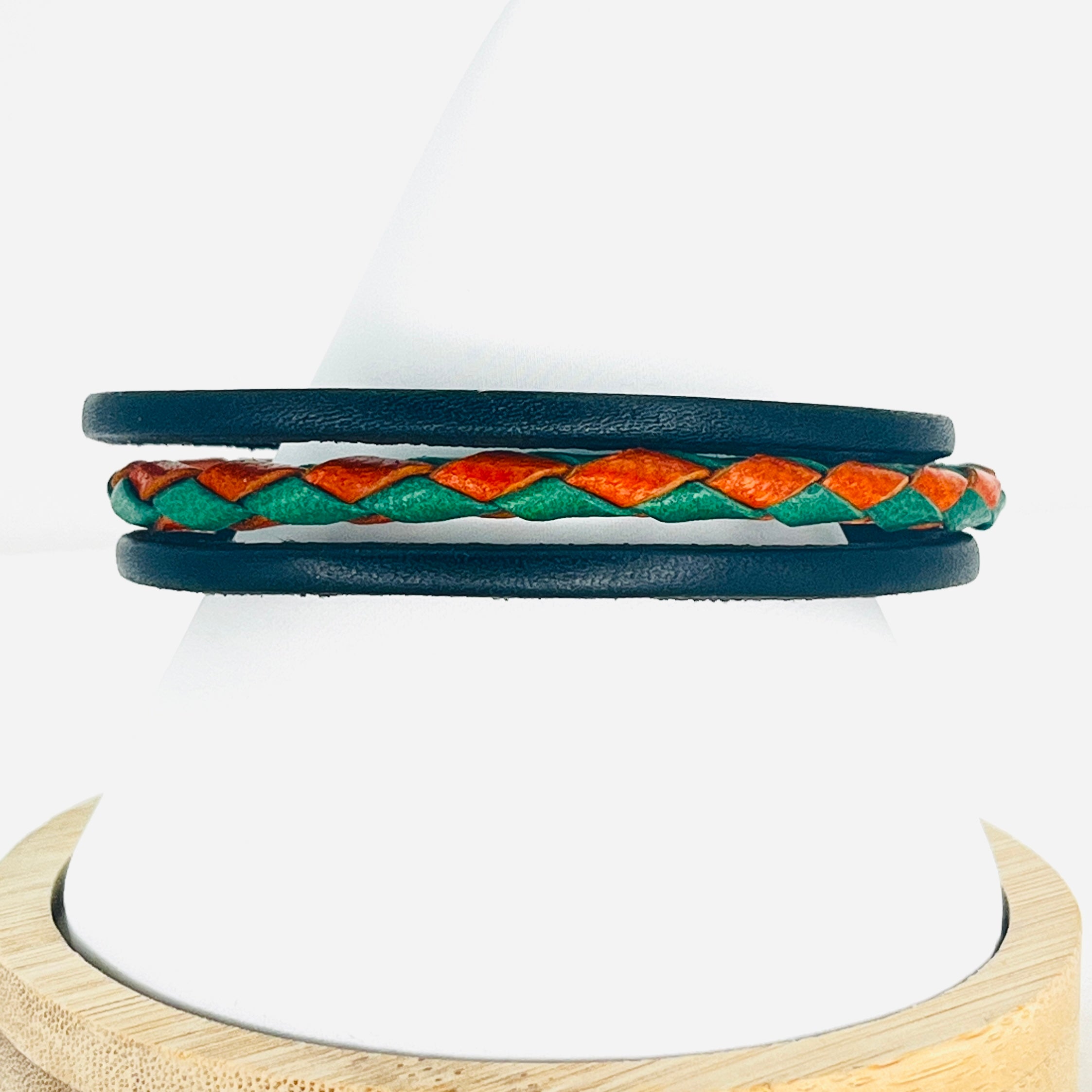Orange and Green Leather Bracelet for Men: Bold and Stylish