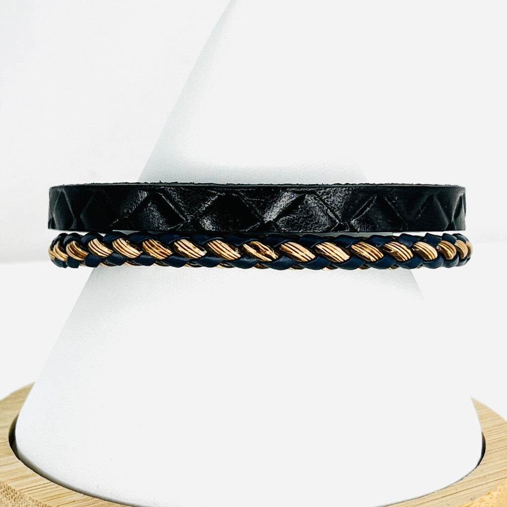 Beige and Navy Rope Leather Bracelet for Men: Bold Style