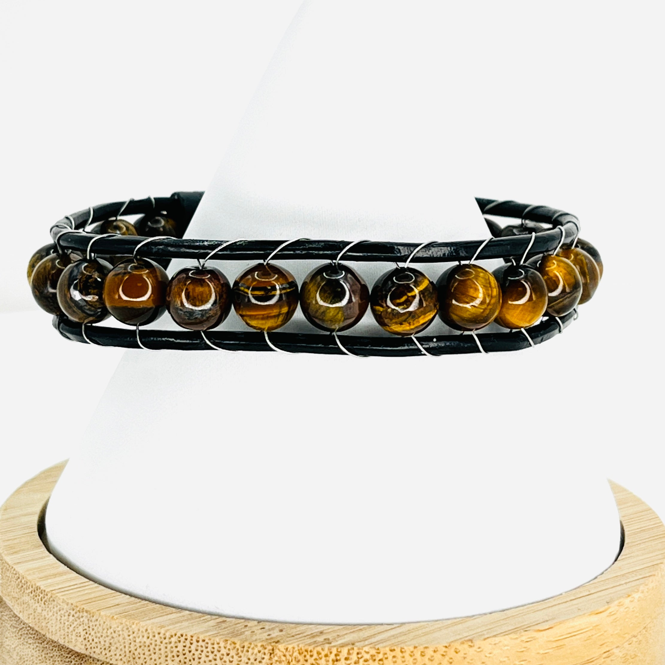 Tiger Eye Natural Stone Leather Bracelet for Men: Stylish
