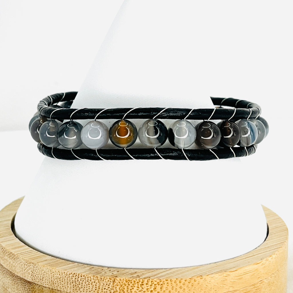 Gray Natural Stone Leather Bracelet for Men Bold and Stylish