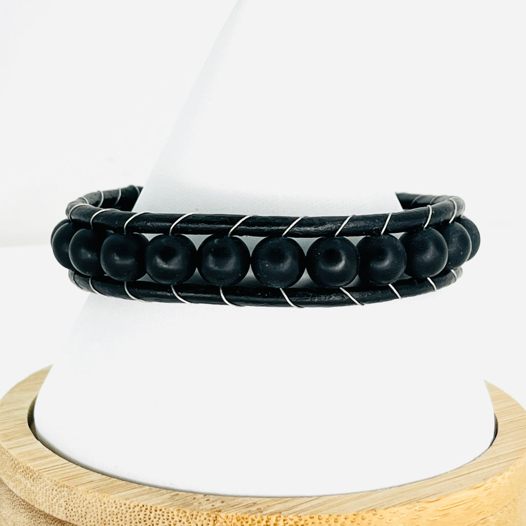 Black Stone Leather Bracelet for Men: Bold and Timeless