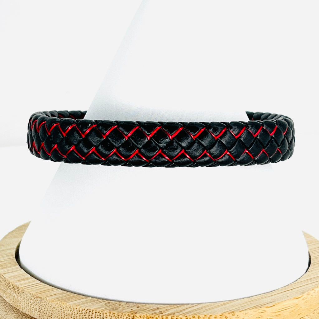 Red and Black Rope Leather Bracelet for Men Bold and Stylish