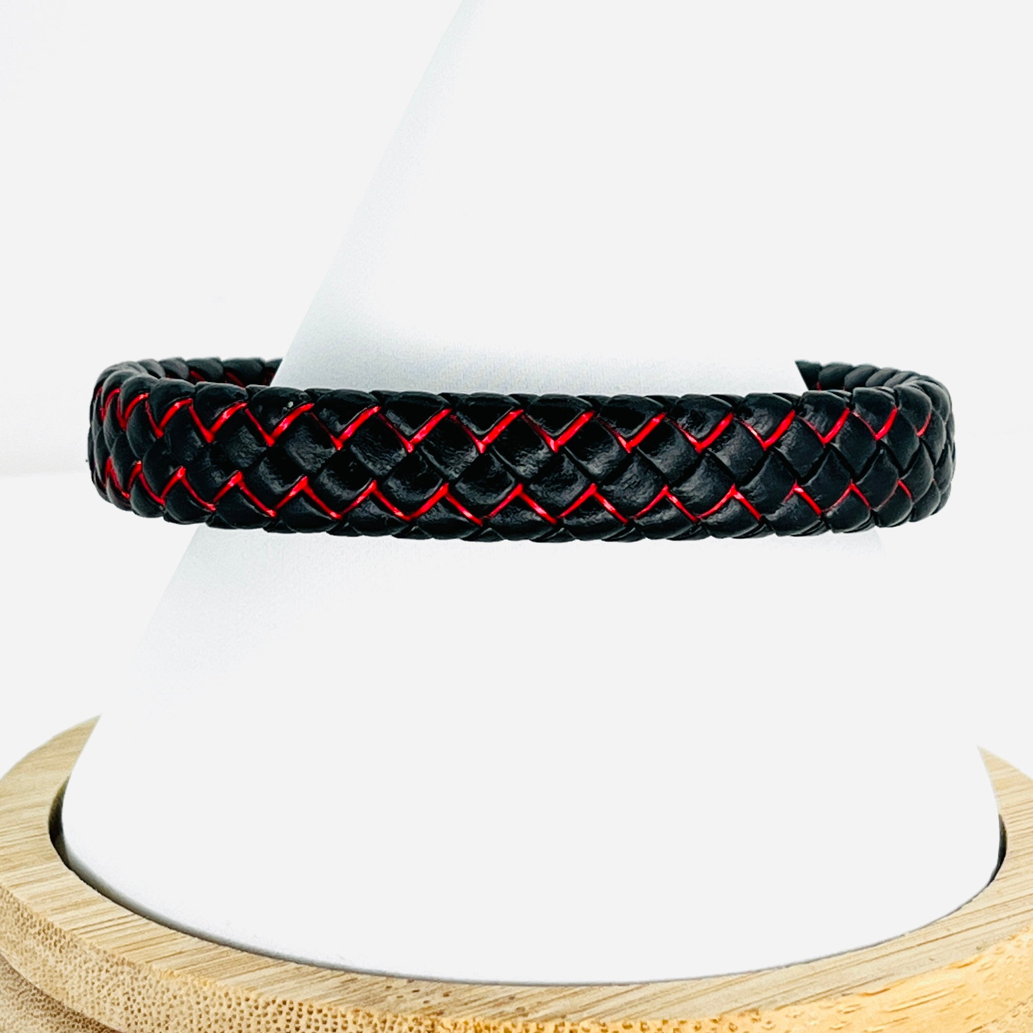 Red and Black Rope Leather Bracelet for Men Bold and Stylish