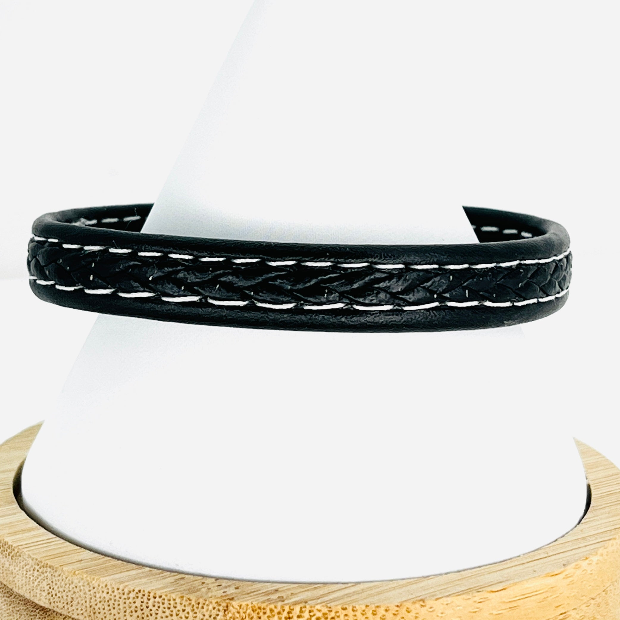 White Rope and Black Leather Bracelet for Men: Elegant