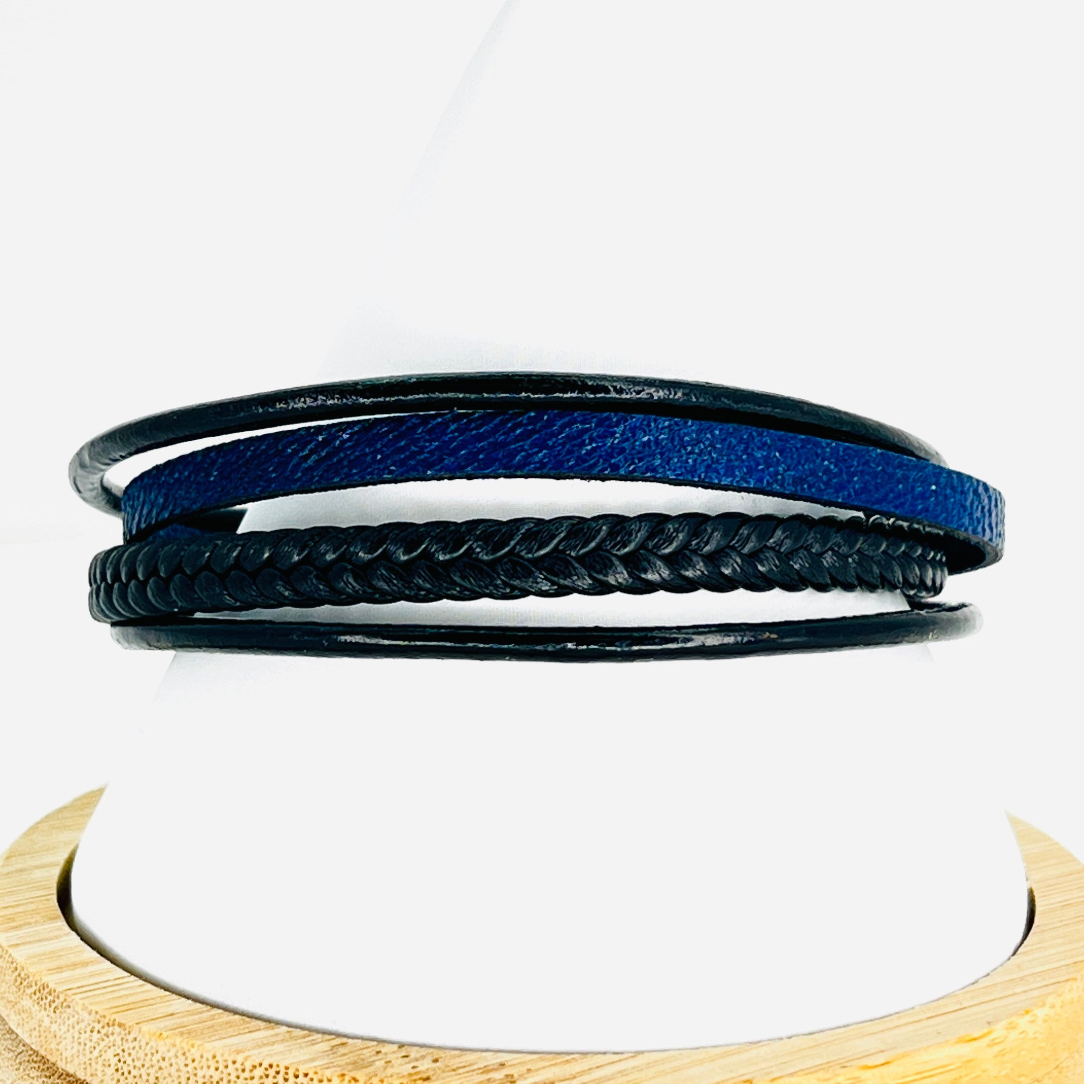 Blue and Black Braided Leather Bracelet for Men: Stylish 