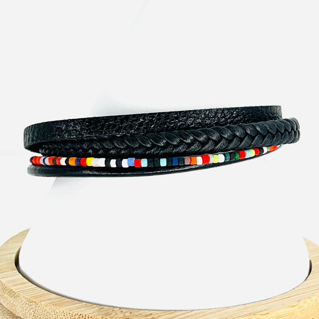 Colorful Beads Leather Bracelet for Men: Vibrant and Stylish