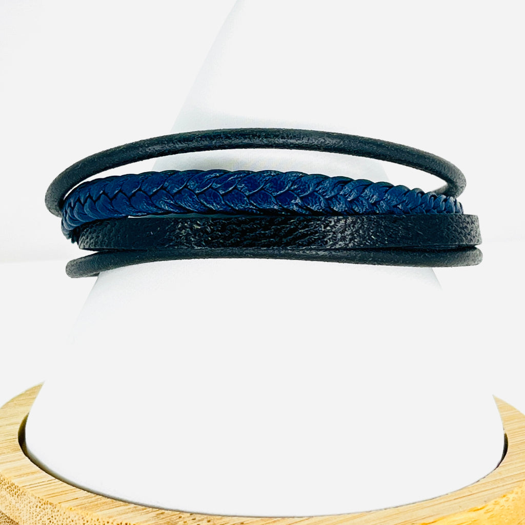 Blue Braided Leather Bracelet for Men: Stylish and Refined