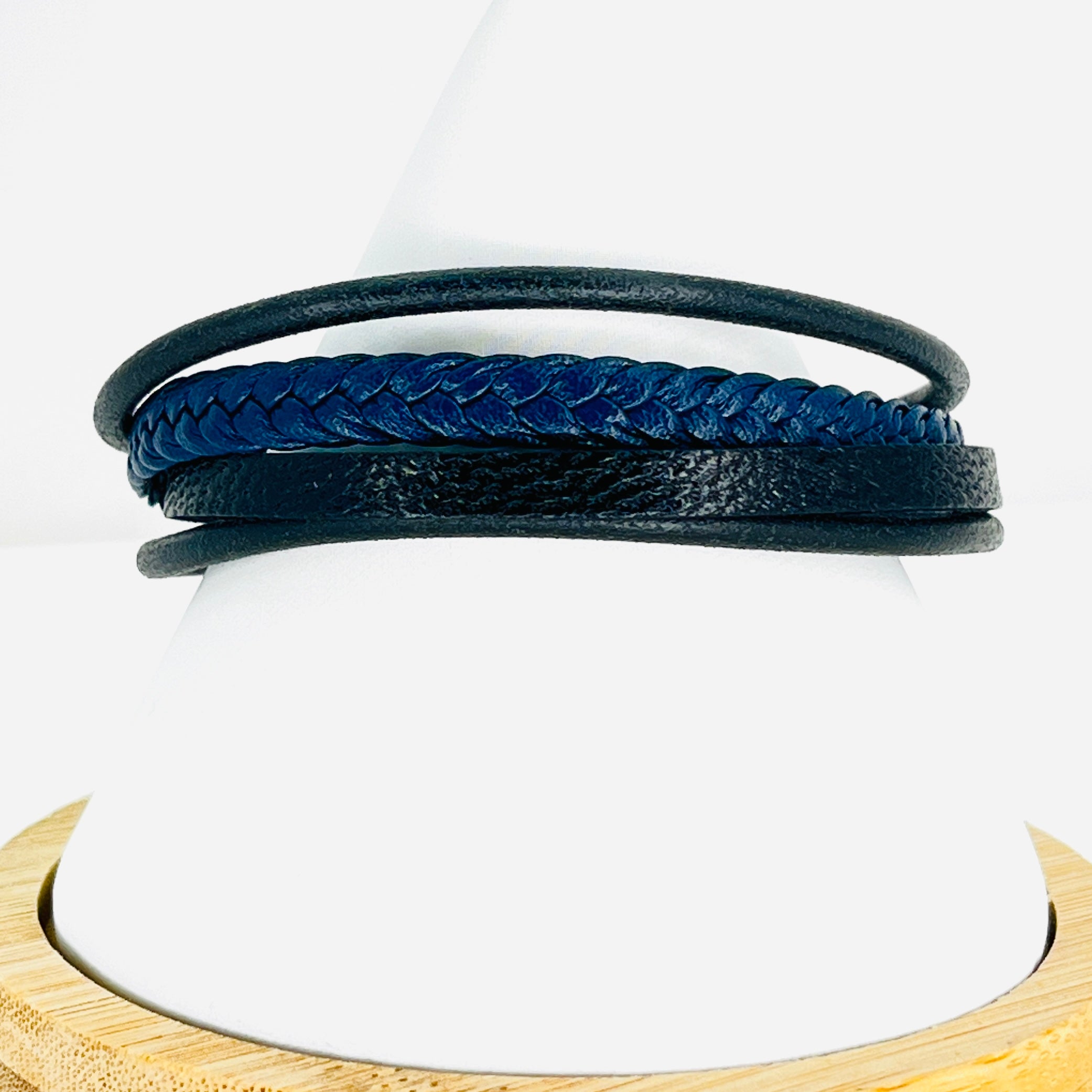 Blue Braided Leather Bracelet for Men: Stylish and Refined