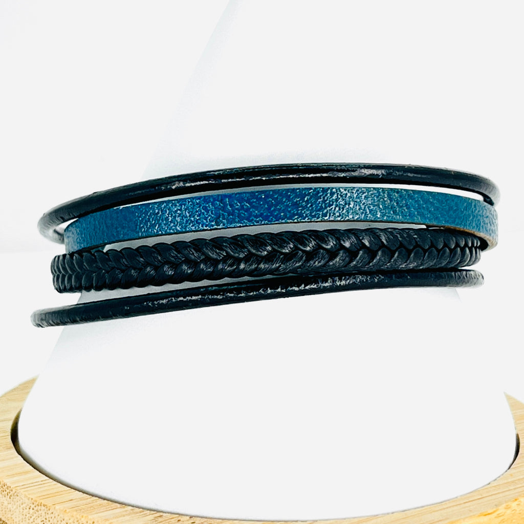 Green and Black Braided Leather Bracelet for Men: Bold 