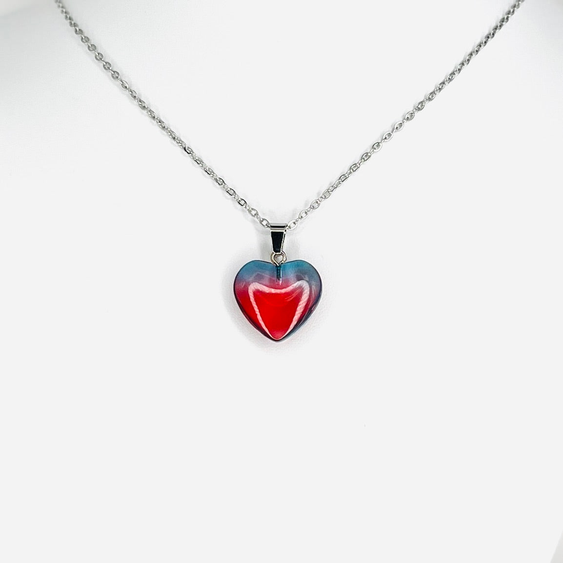Stainless Steel Blue-Red Mix Heart Pendant Necklace: Vibrant