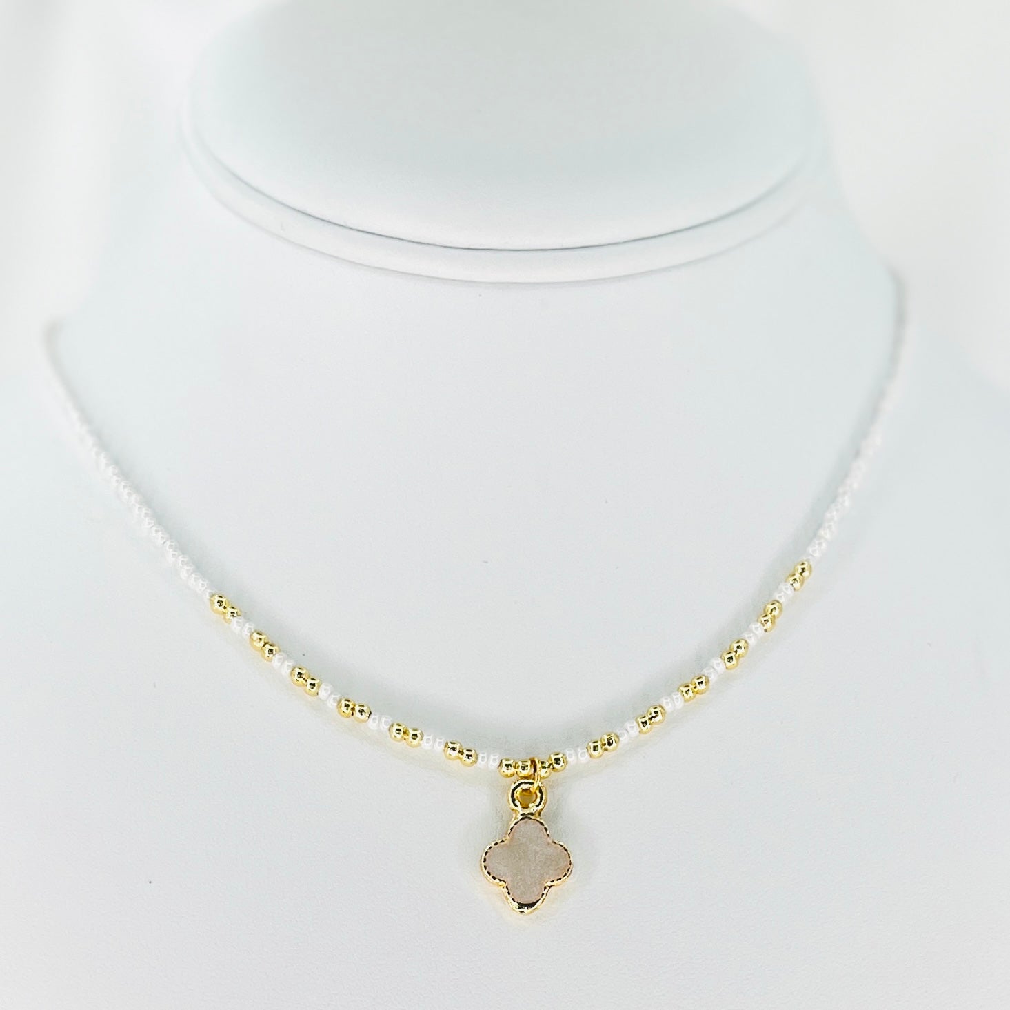 Beaded Clover Pendant Necklace – Lucky Charm, Elegant