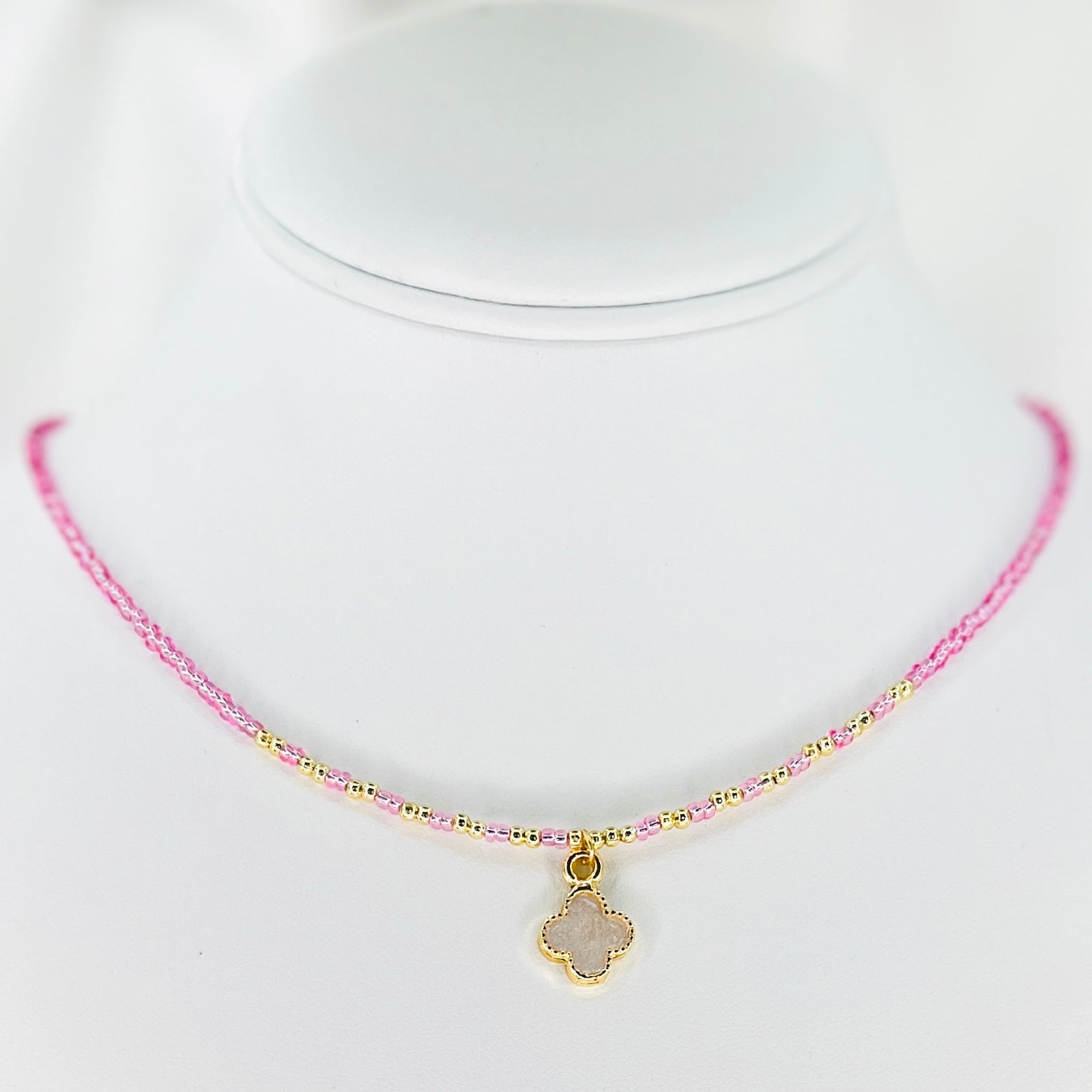 Beaded Clover Pendant Necklace – Lucky Charm, Elegant