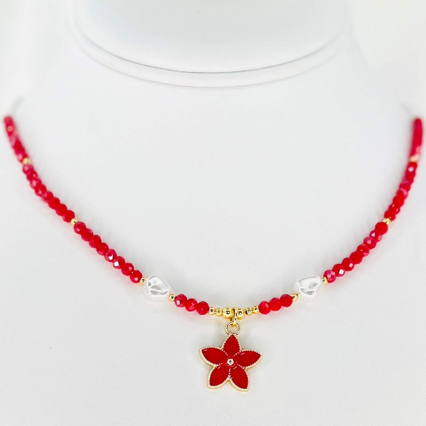 Flower Pendant Beaded Necklace – Floral Elegance, Nature