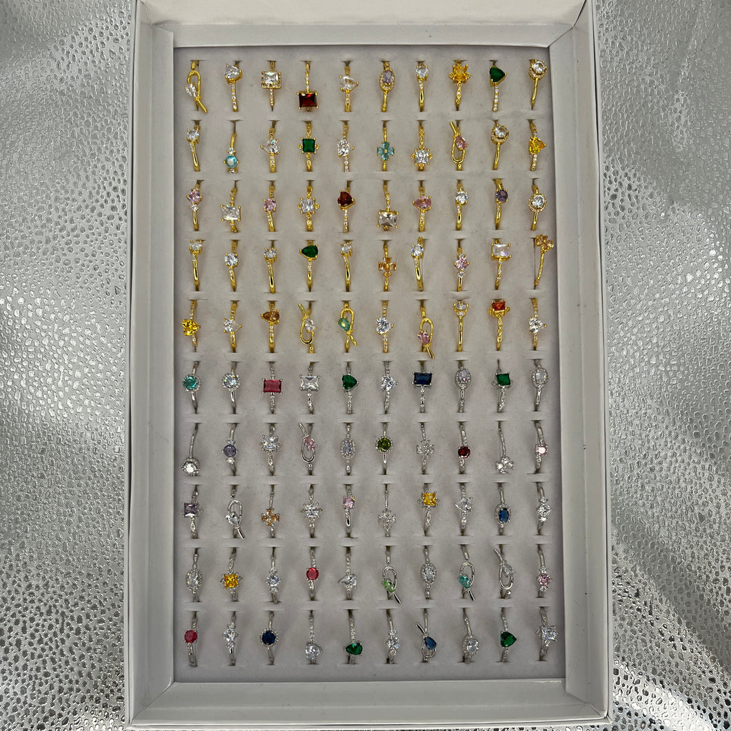 Dainty Stone 100 Piece Rings | Mixed Gold & Silver Tones