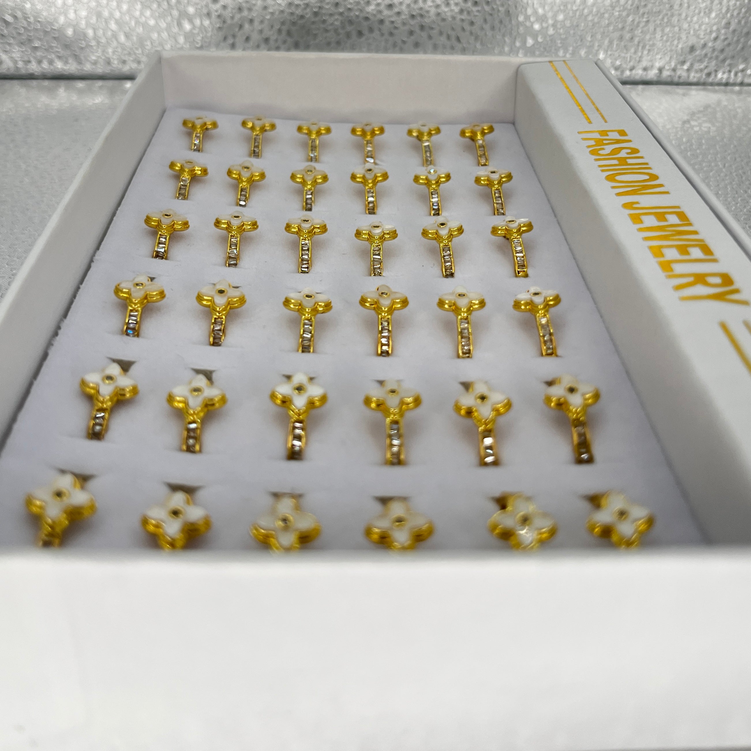 Gold Stainless 36 Piece Steel Ring | Classic Stone Design