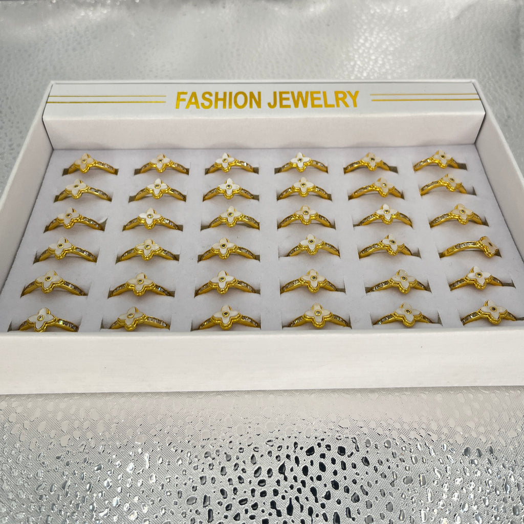 Gold Stainless 36 Piece Steel Ring | Classic Stone Design