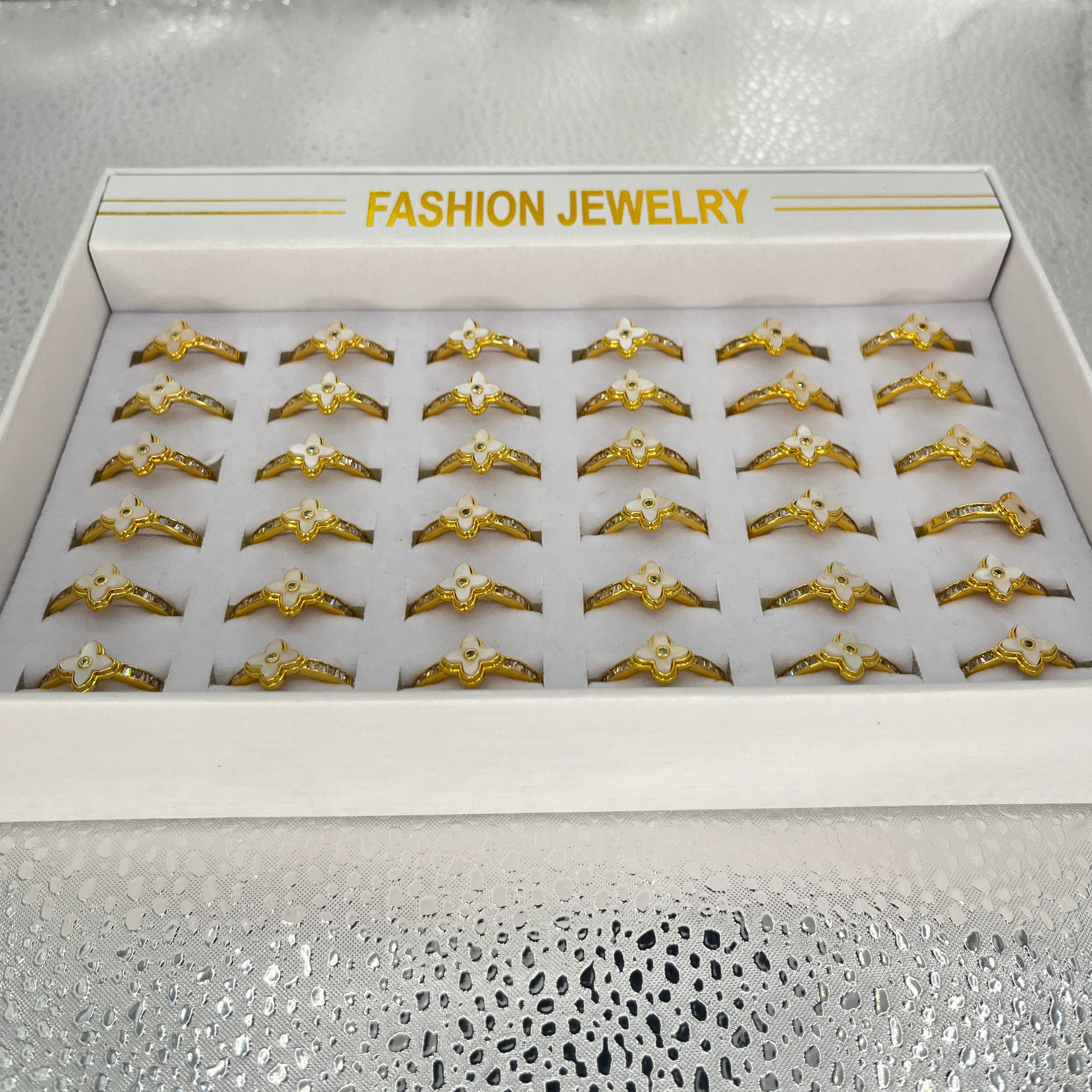 Gold Stainless 36 Piece Steel Ring | Classic Stone Design