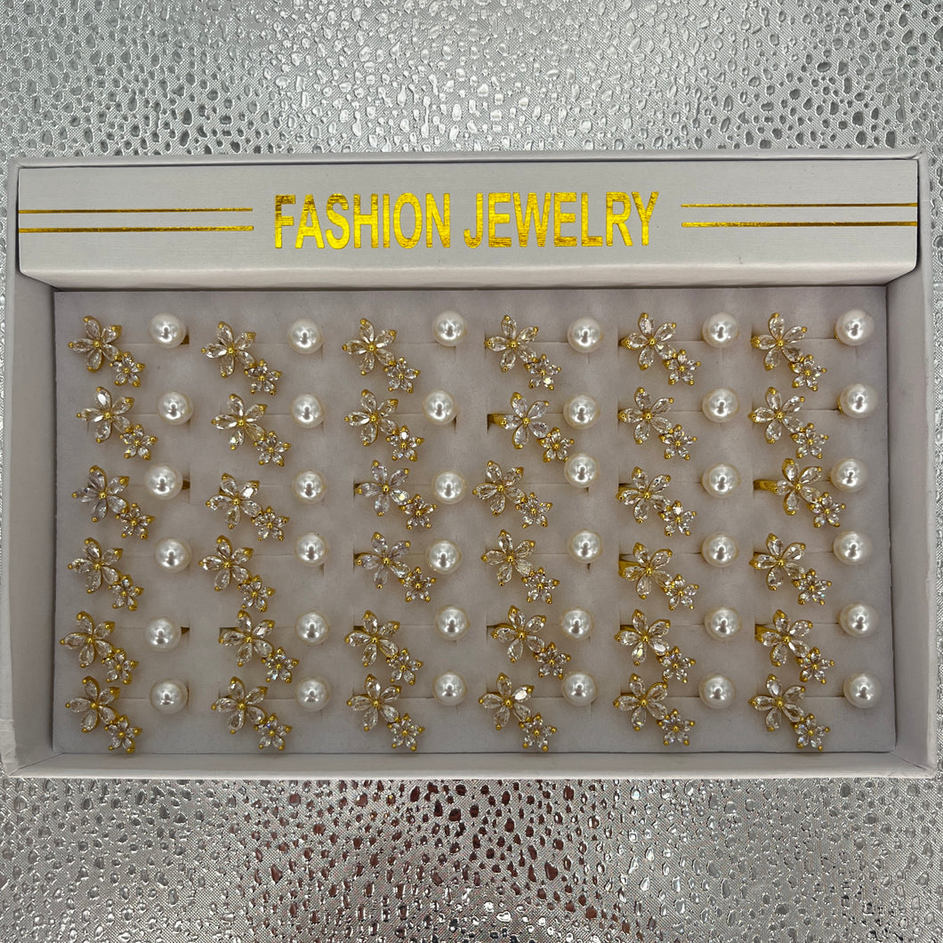  Pearl & Flower 36 Piece Rings | Gold Stainless Steel
