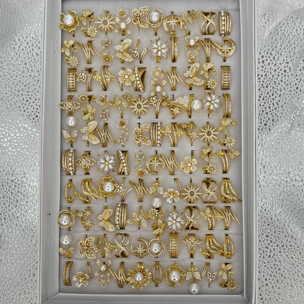 Pearl & Floral 100pc Stainless Steel Rings | Fashion Jewelry