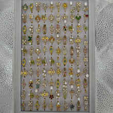 Load image into Gallery viewer, Gold 100pc Stainless Steel Rings | Floral &amp; Gem Mix
