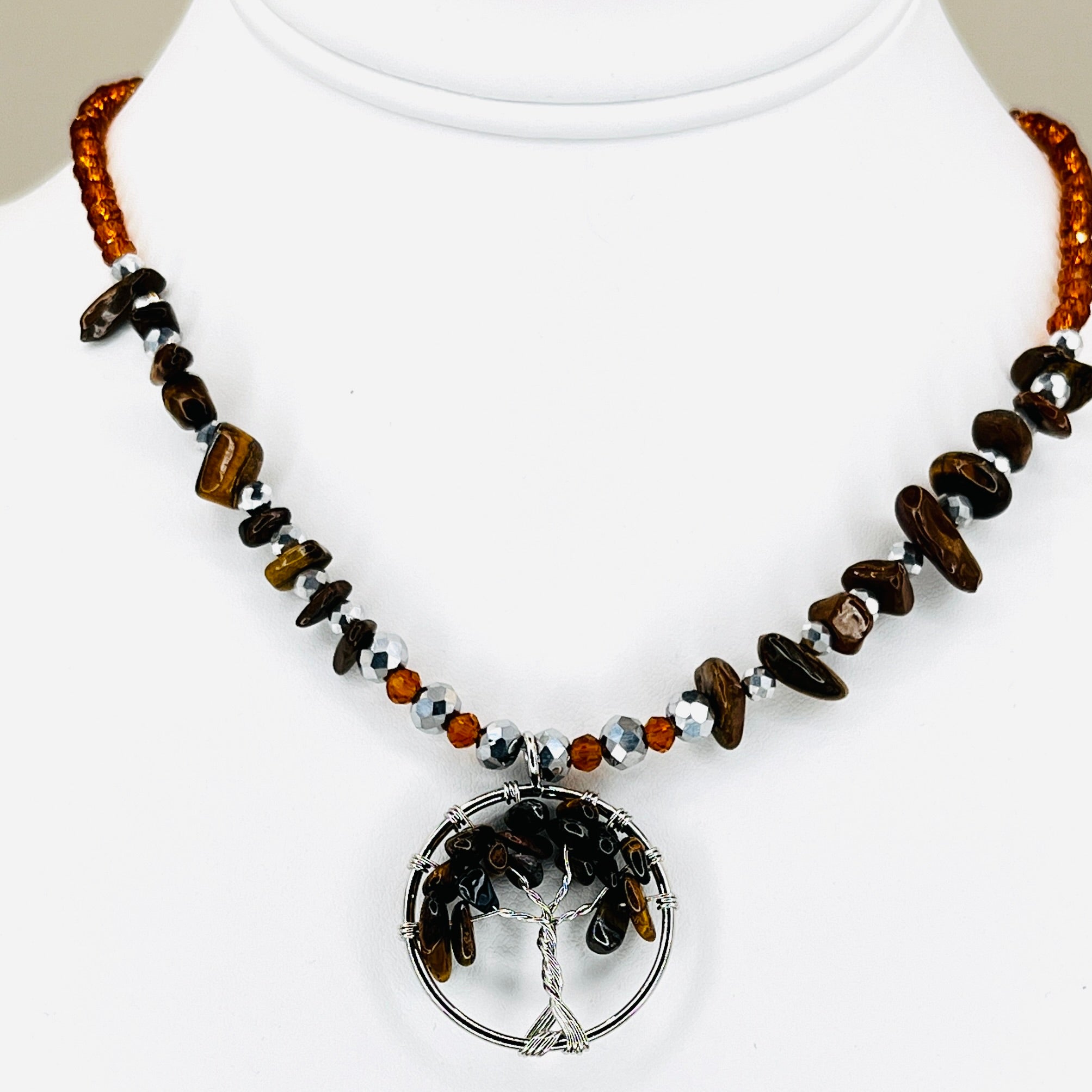 Tiger Eye Natural Stone Necklace Brown Crystal - Confidence 