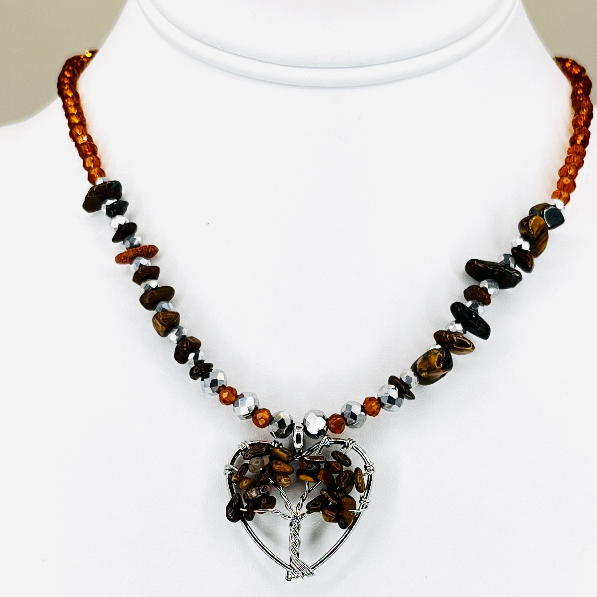 Tiger Eye Natural Stone Necklace Brown Crystal - Confidence 