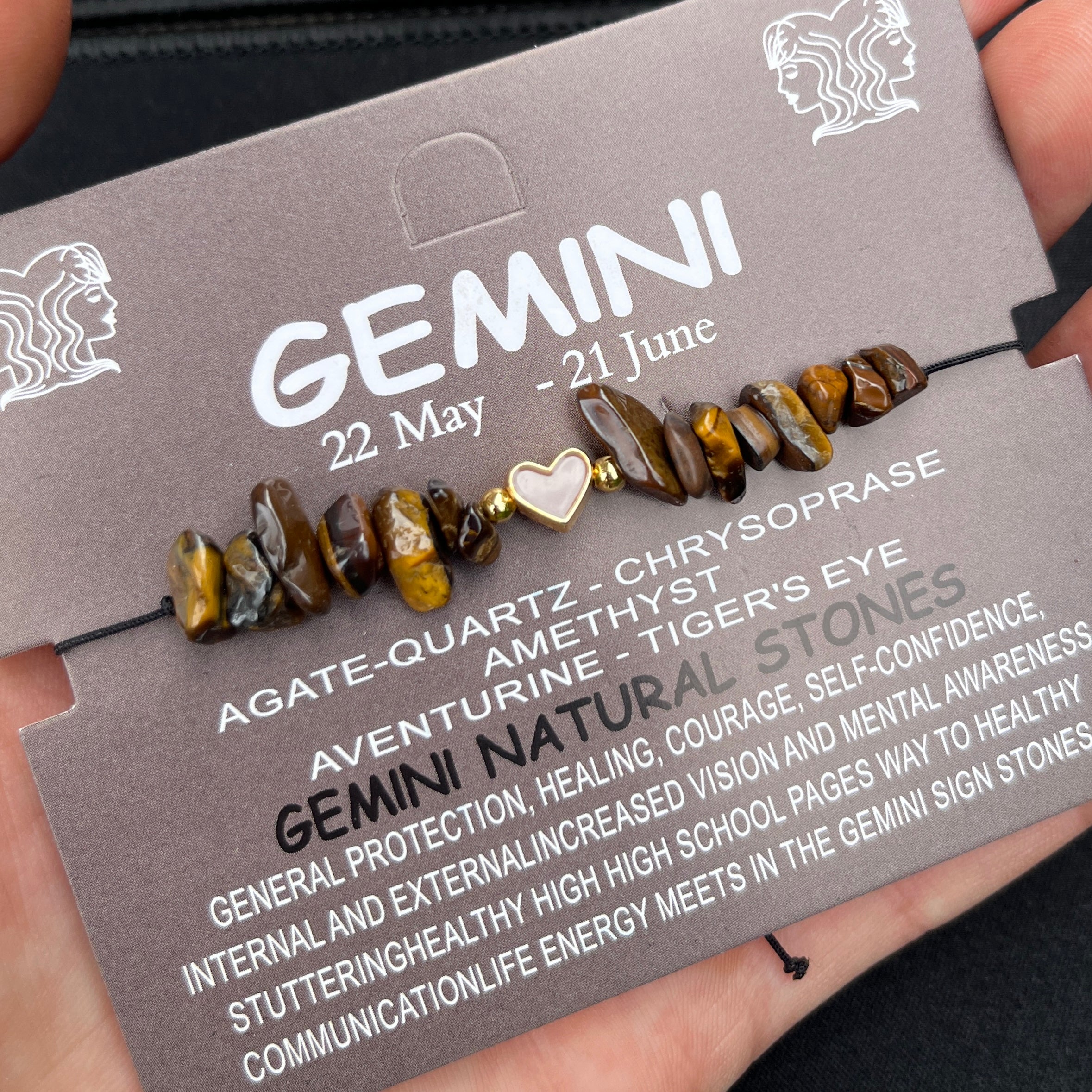 Card Bracelet  | 12 Piece Set | Zodiac Natural Stone Bracelet |Ready Card Display | 12 Signs