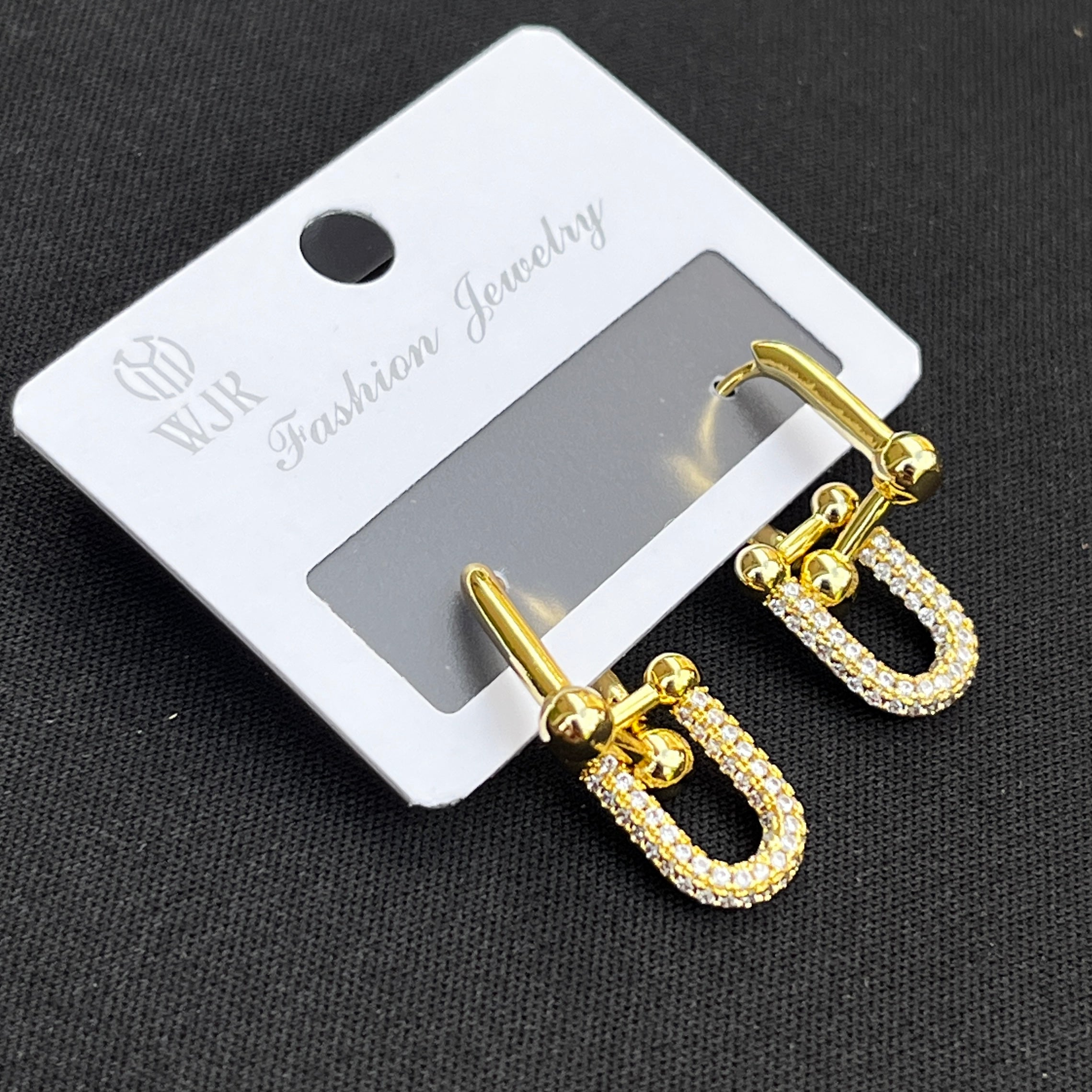 Stainless Steel | Gold U-Link Earrings | Pave Crystal