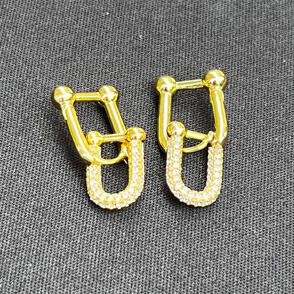 Stainless Steel | Gold U-Link Earrings | Pave Crystal