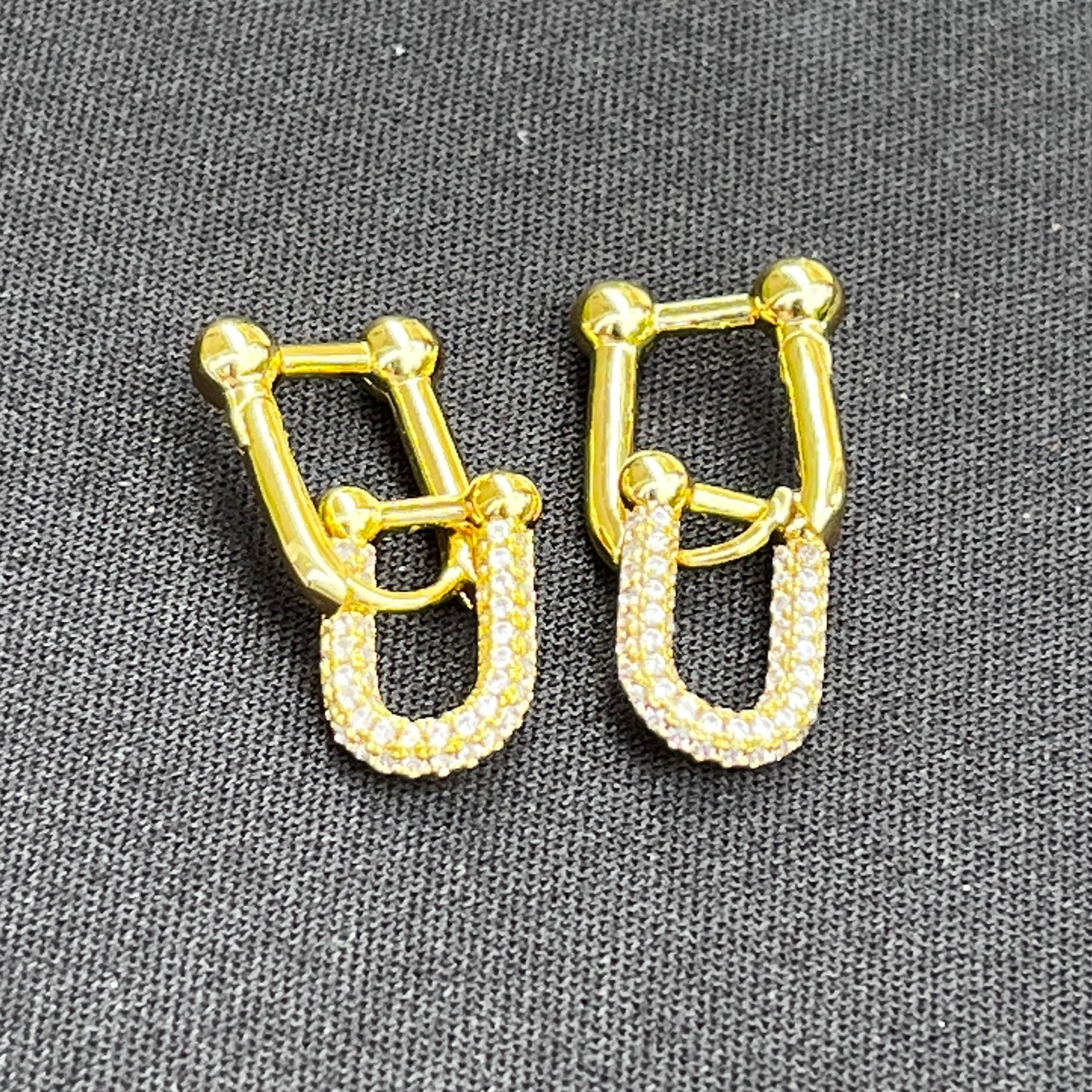 Stainless Steel | Gold U-Link Earrings | Pave Crystal