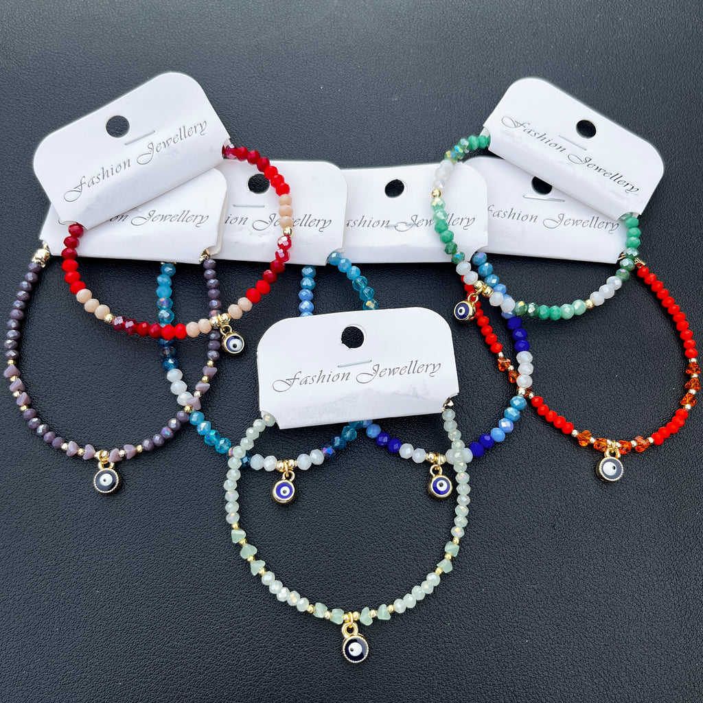Crystal Chain Bracelet | Evil Eye Charm Gift | 8 Color Options