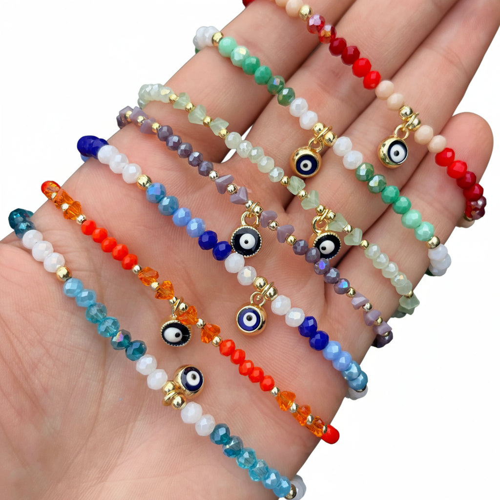 Crystal Chain Bracelet | Evil Eye Charm Gift | 8 Color Options