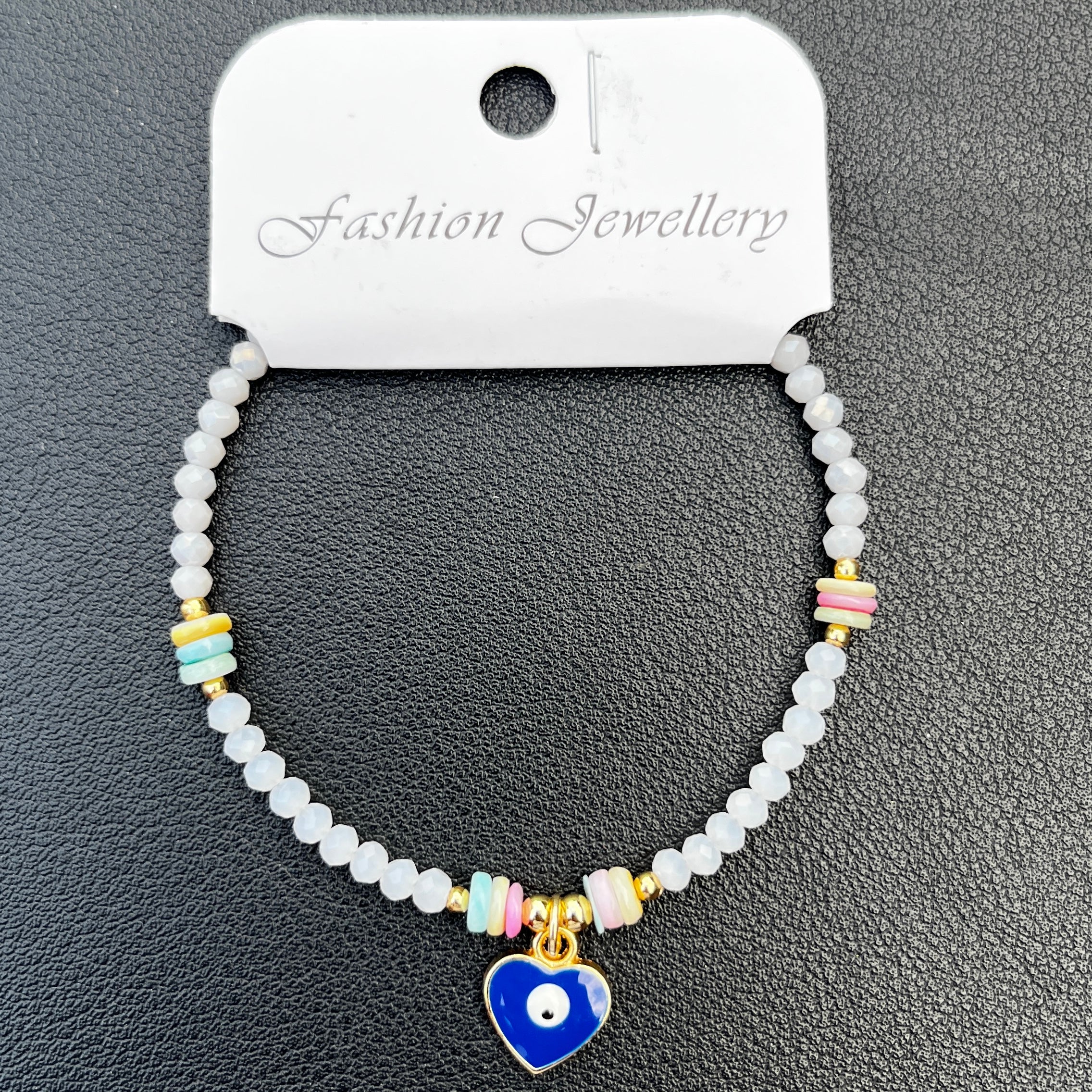Crystal Bracelet | Heart Evil Eye Charm | 9 Color Options 