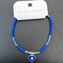 Load image into Gallery viewer, Crystal Bracelet | Heart Evil Eye Charm | 9 Color Options 
