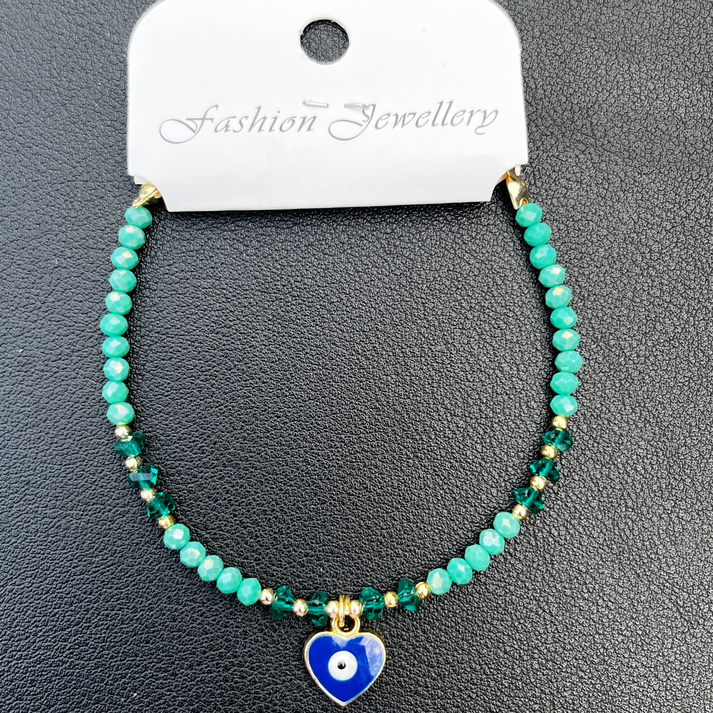 Crystal Bracelet | Heart Evil Eye Charm | 9 Color Options 