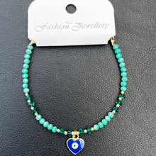 Load image into Gallery viewer, Crystal Bracelet | Heart Evil Eye Charm | 9 Color Options 
