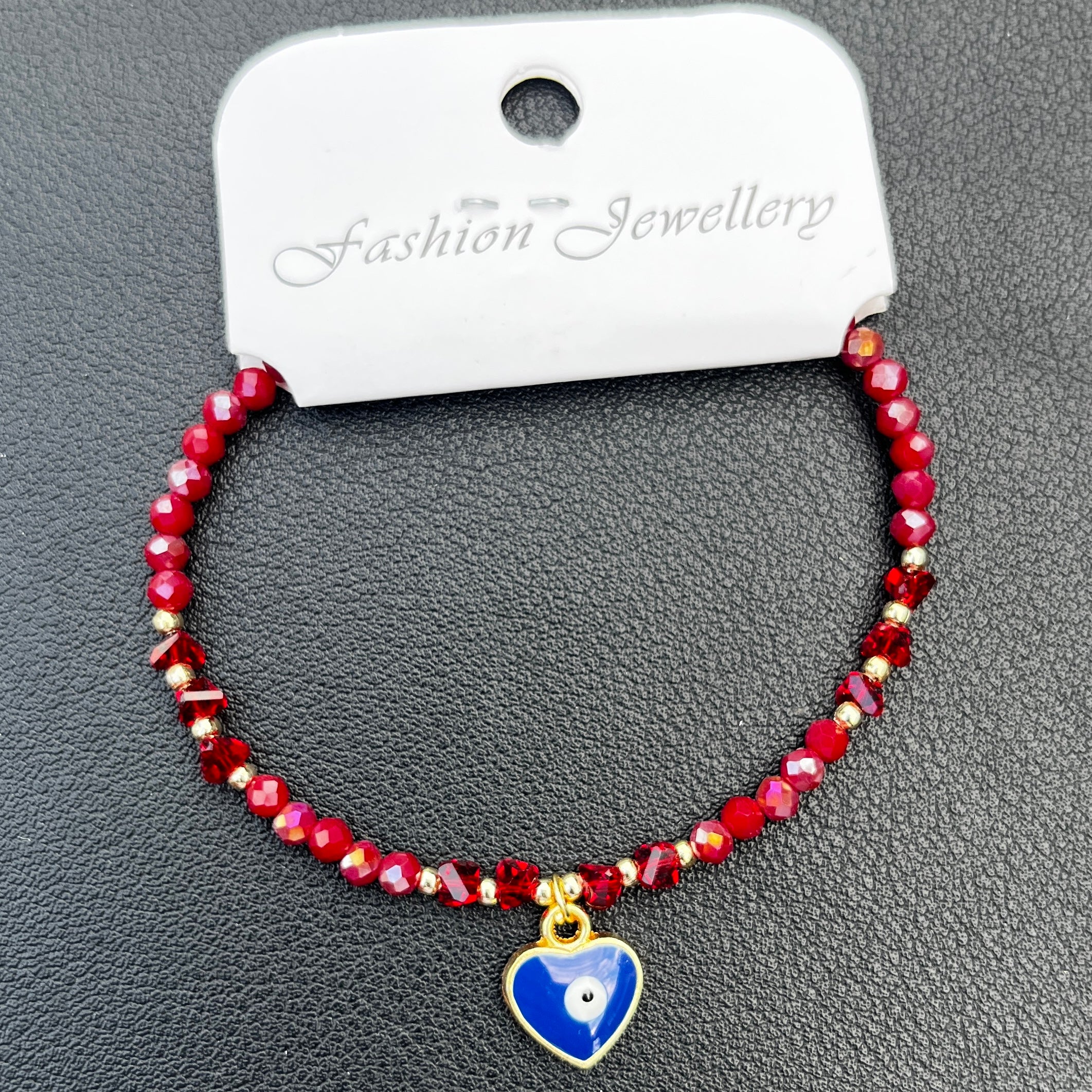 Crystal Bracelet | Heart Evil Eye Charm | 9 Color Options 