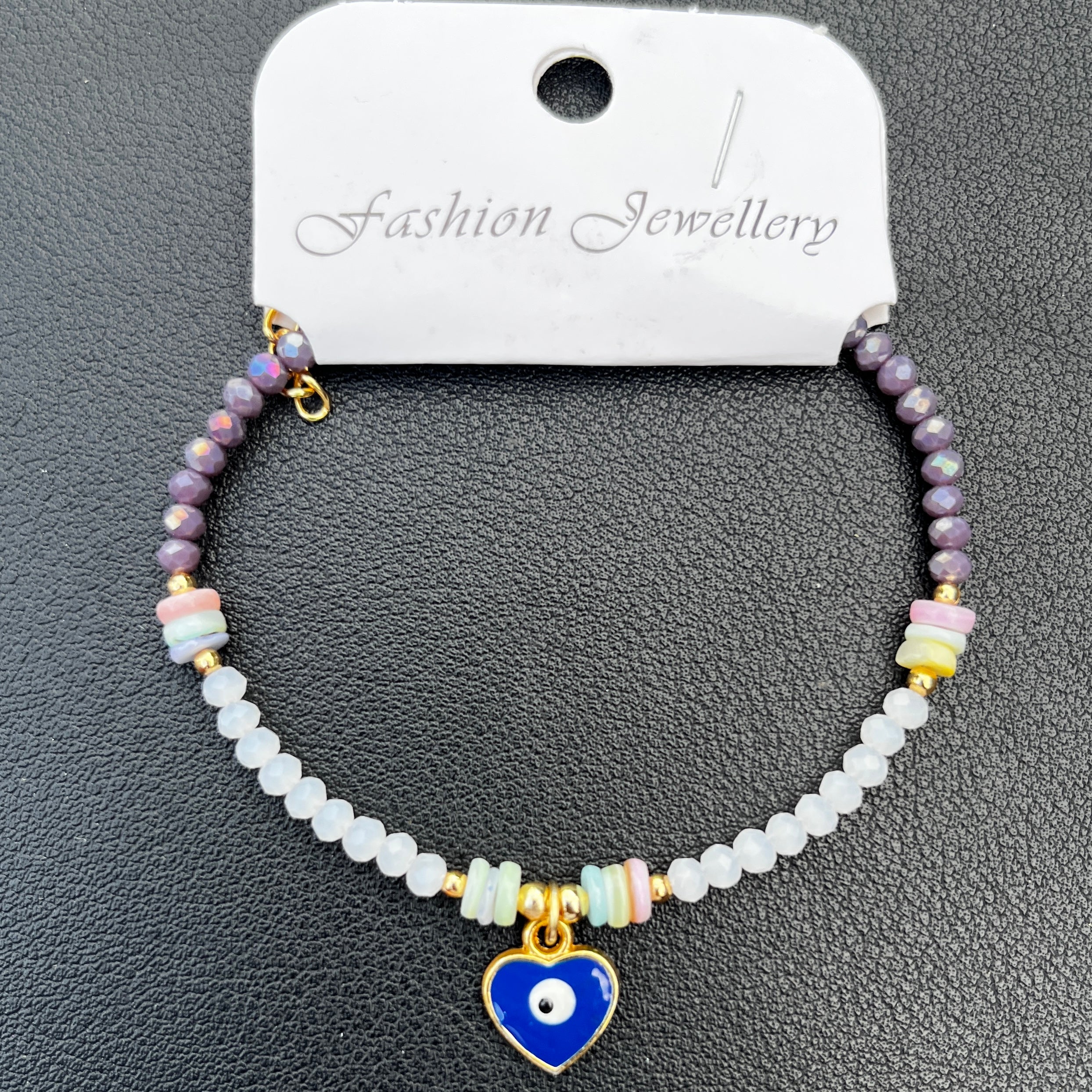 Crystal Bracelet | Heart Evil Eye Charm | 9 Color Options 